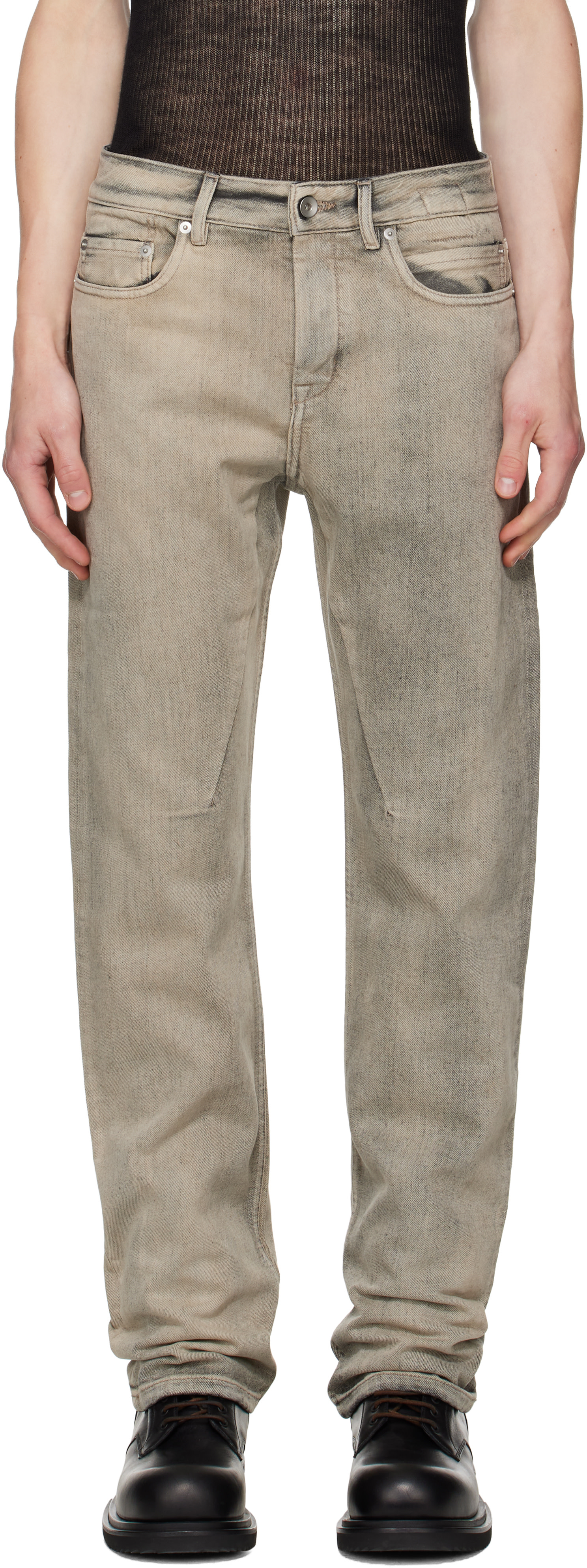 Rick Owens DRKSHDW: Gray Tower Fog Cut Jeans | SSENSE