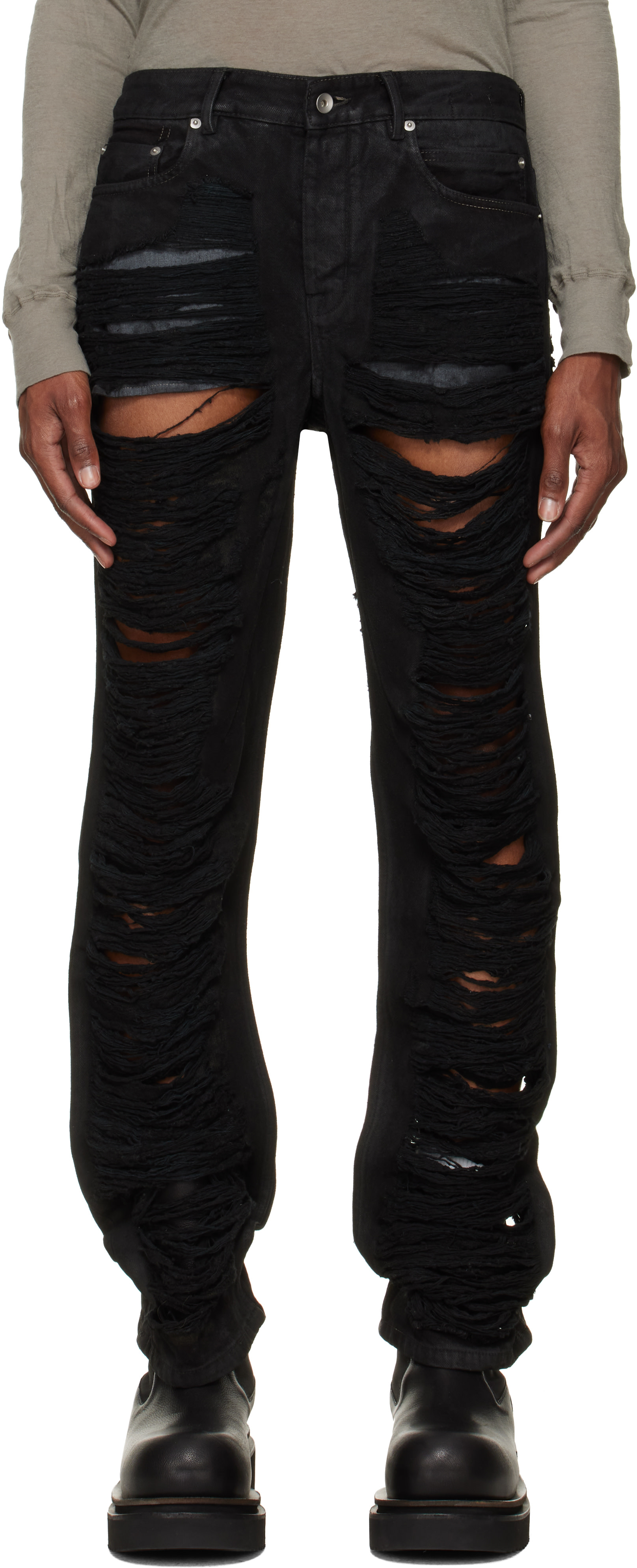 Rick Owens DRKSHDW: Black Tower Fog Cut Jeans | SSENSE Canada