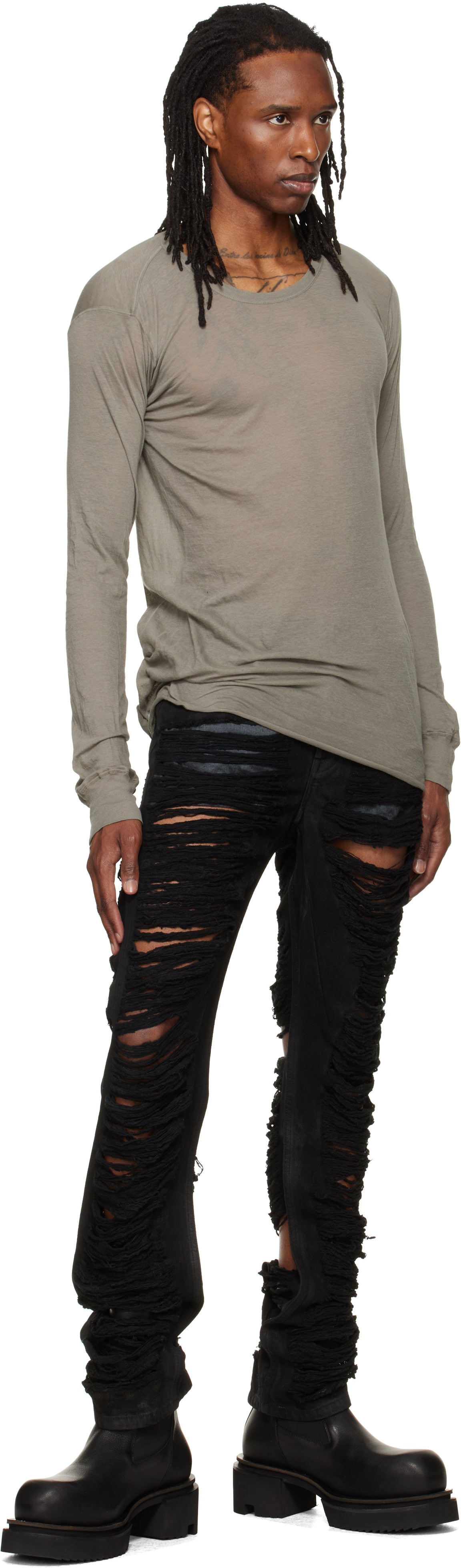 Rick Owens DRKSHDW: Black Tower Fog Cut Jeans | SSENSE Canada
