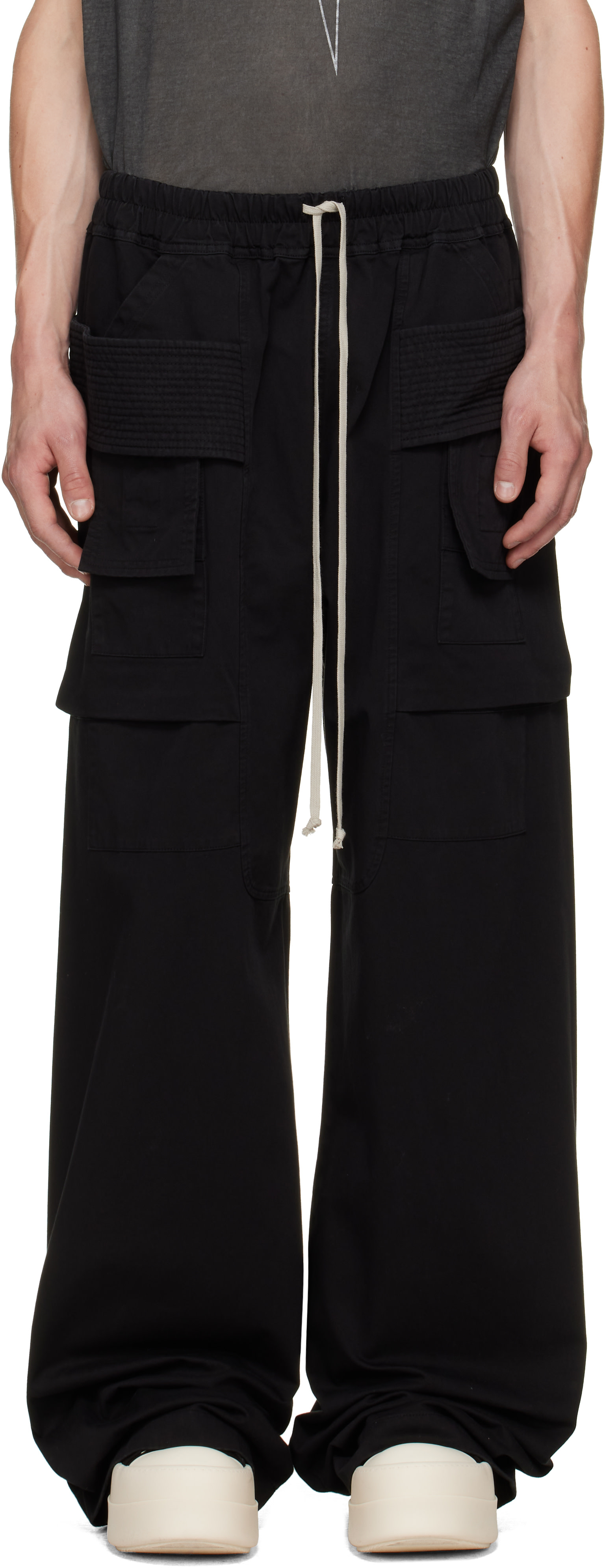Rick Owens DRKSHDW - ブラック Tower Creatch Wide Cargo Drawstring パンツ