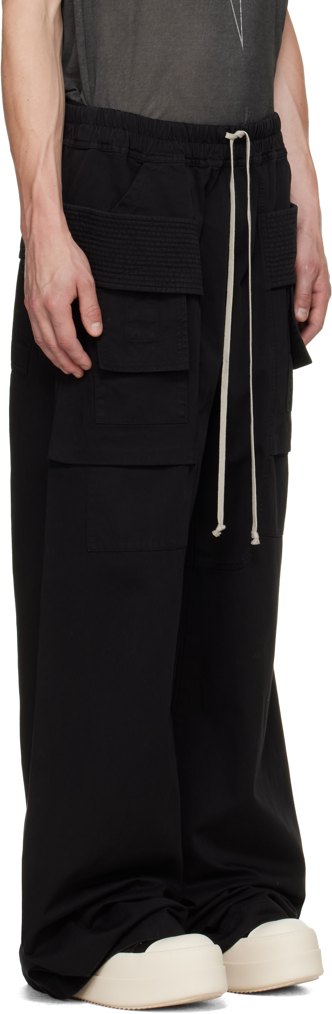 Rick Owens DRKSHDW - ブラック Tower Creatch Wide Cargo Drawstring パンツ