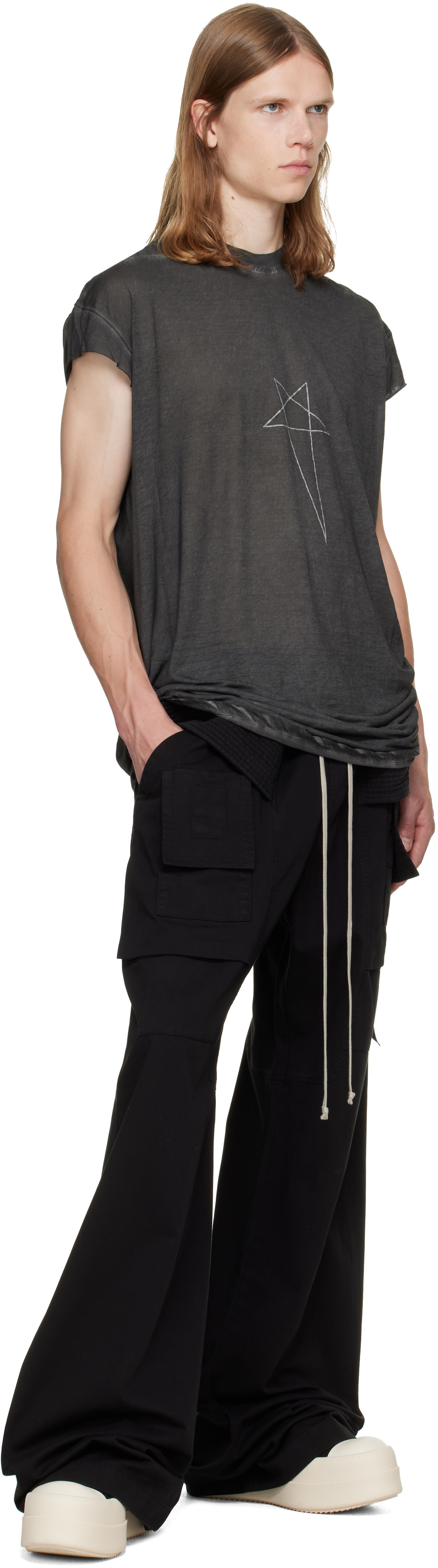 Rick Owens DRKSHDW - ブラック Tower Creatch Wide Cargo Drawstring パンツ