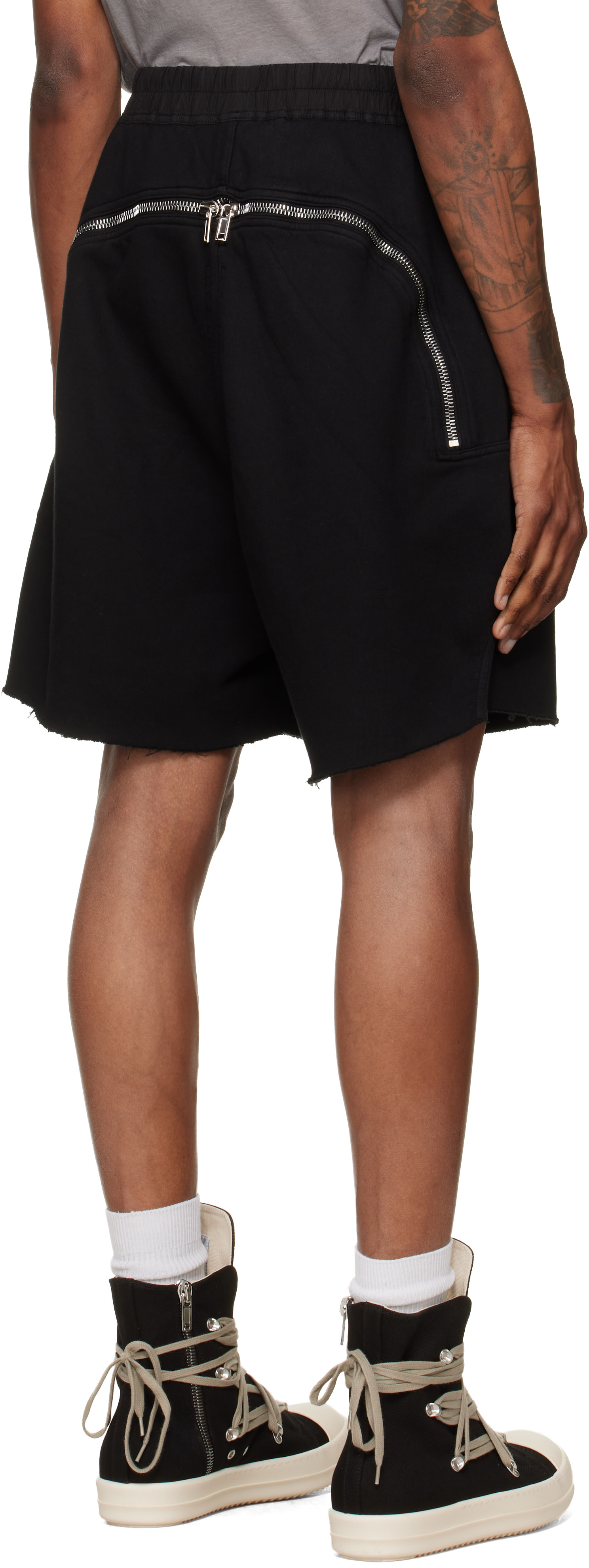 Rick Owens DRKSHDW: ブラック Tower Long Boxers Butt Zip ショート