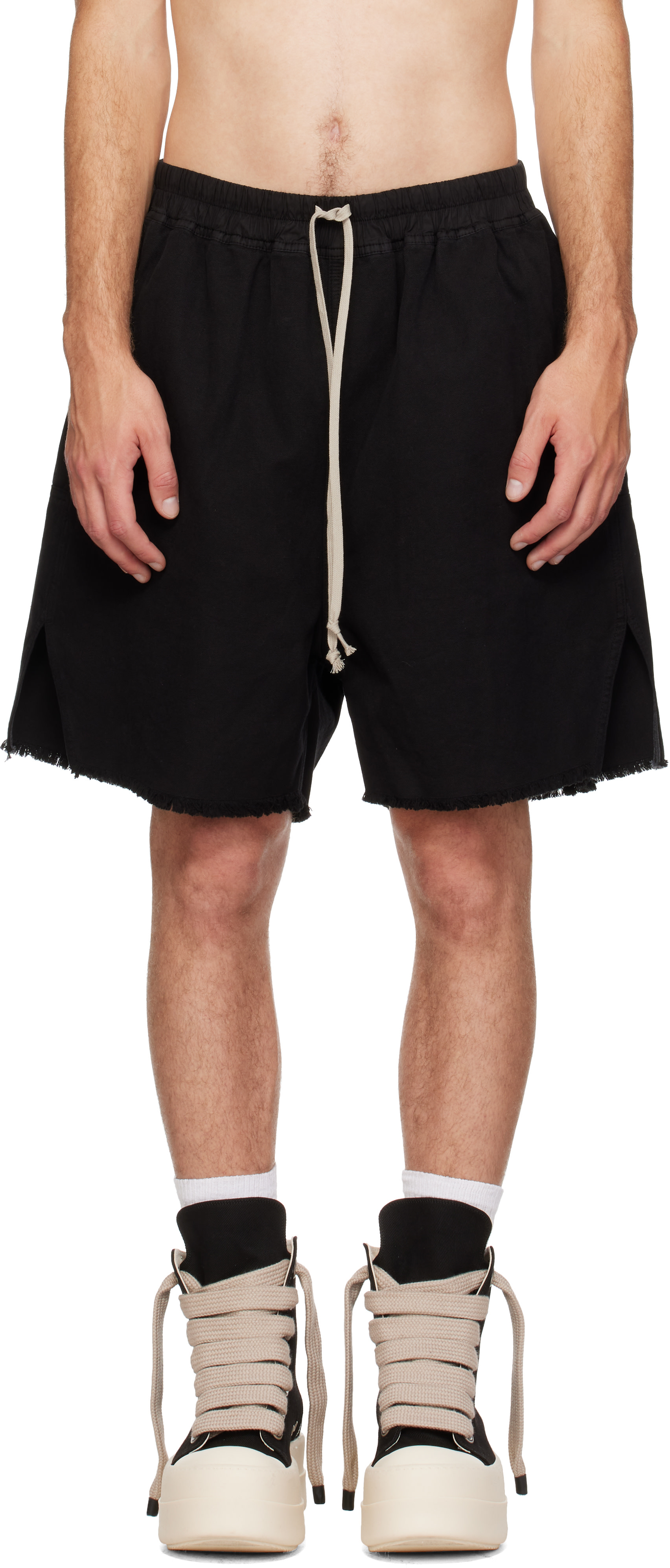 Rick Owens DRKSHDW: ブラック Tower Long Boxers Butt Zip ショート