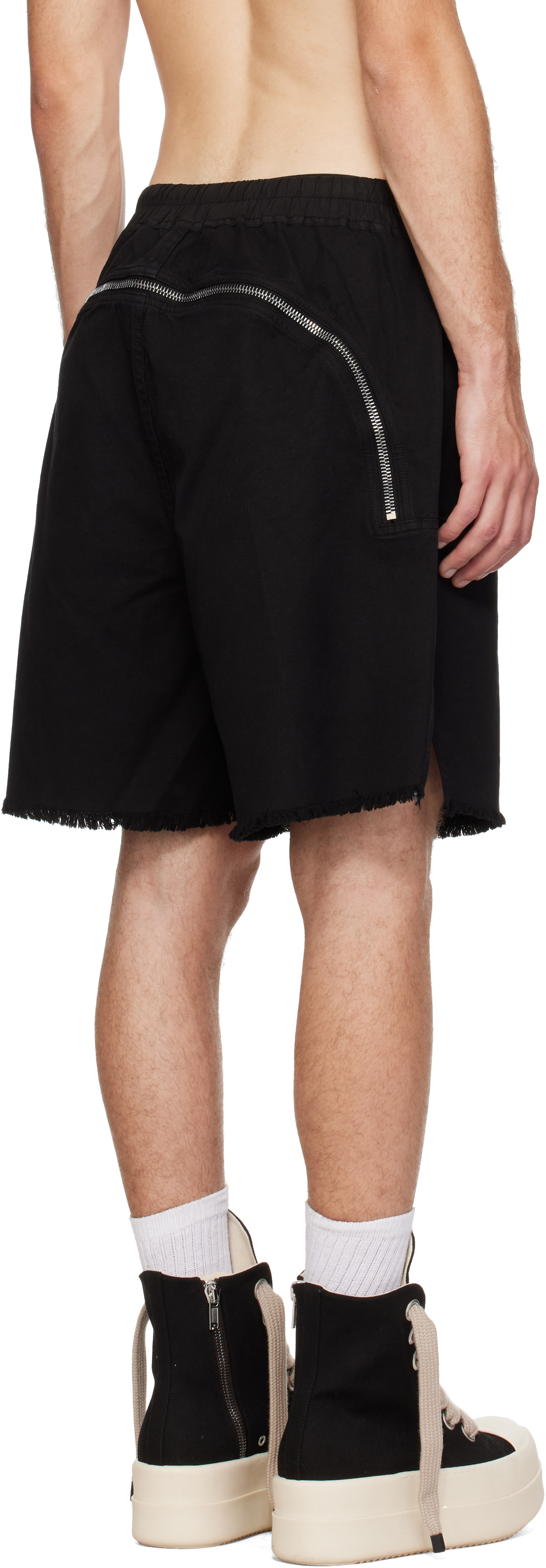 Rick Owens DRKSHDW: ブラック Tower Long Boxers Butt Zip ショート