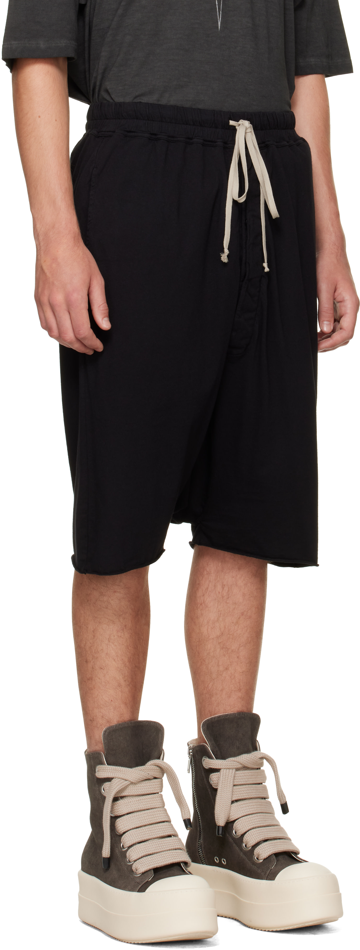 Rick Owens DRKSHDW: ブラック Tower Drawstring Pods ショートパンツ
