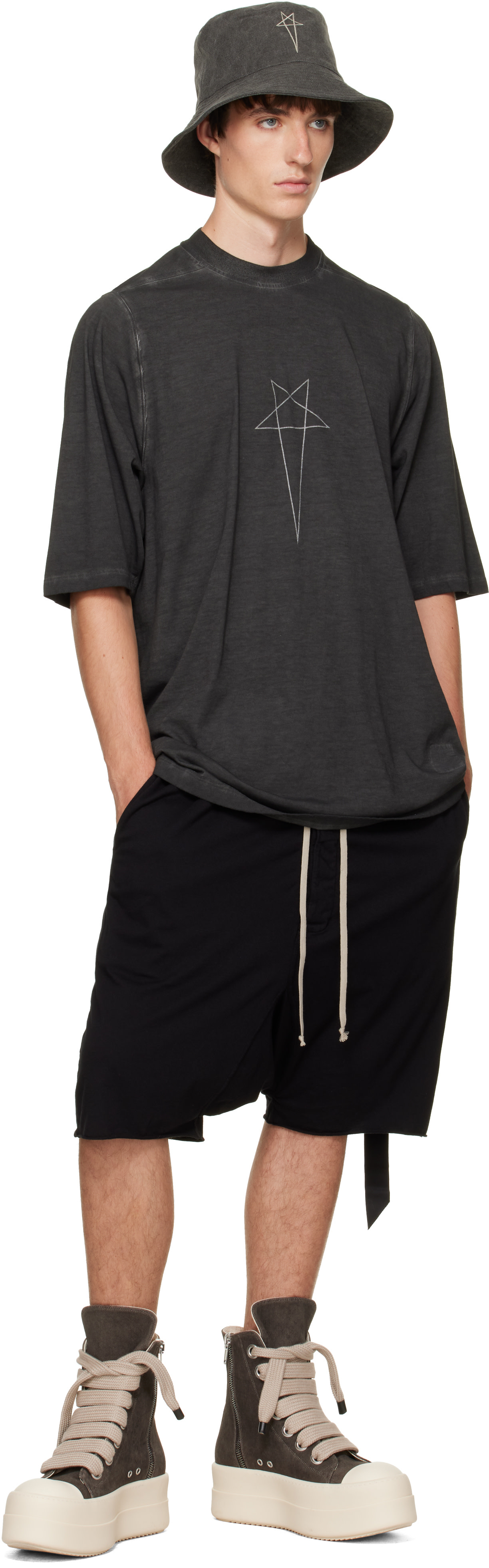 Rick Owens DRKSHDW: ブラック Tower Drawstring Pods ショートパンツ