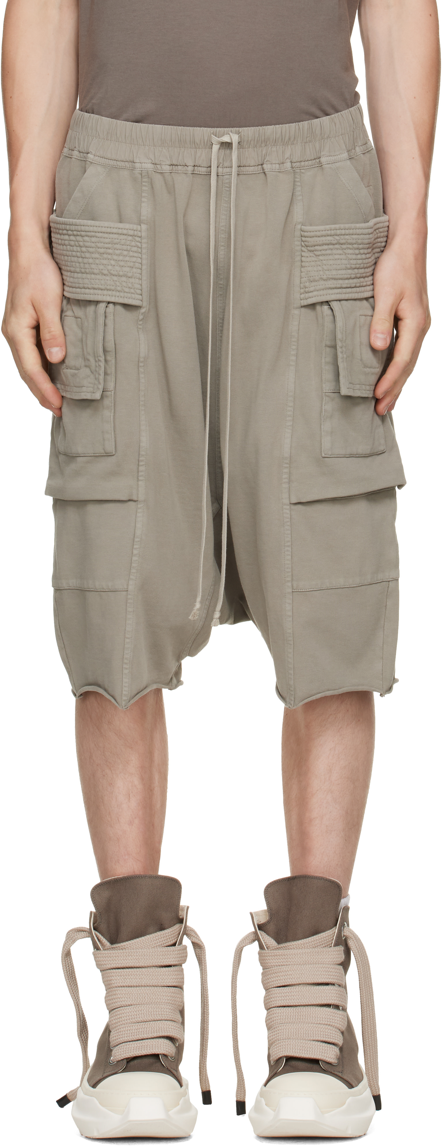 Rick Owens DRKSHDW: Taupe Tower Creatch Cargo Pods Shorts | SSENSE