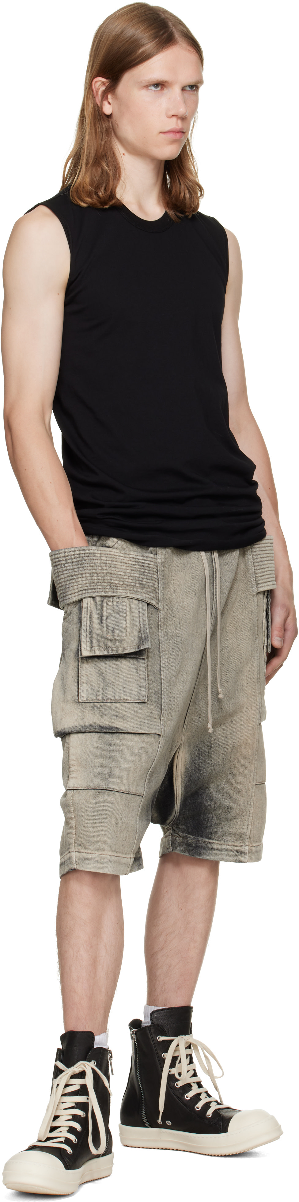 Rick Owens DRKSHDW: Tan Tower Creatch Cargo Pods Shorts | SSENSE