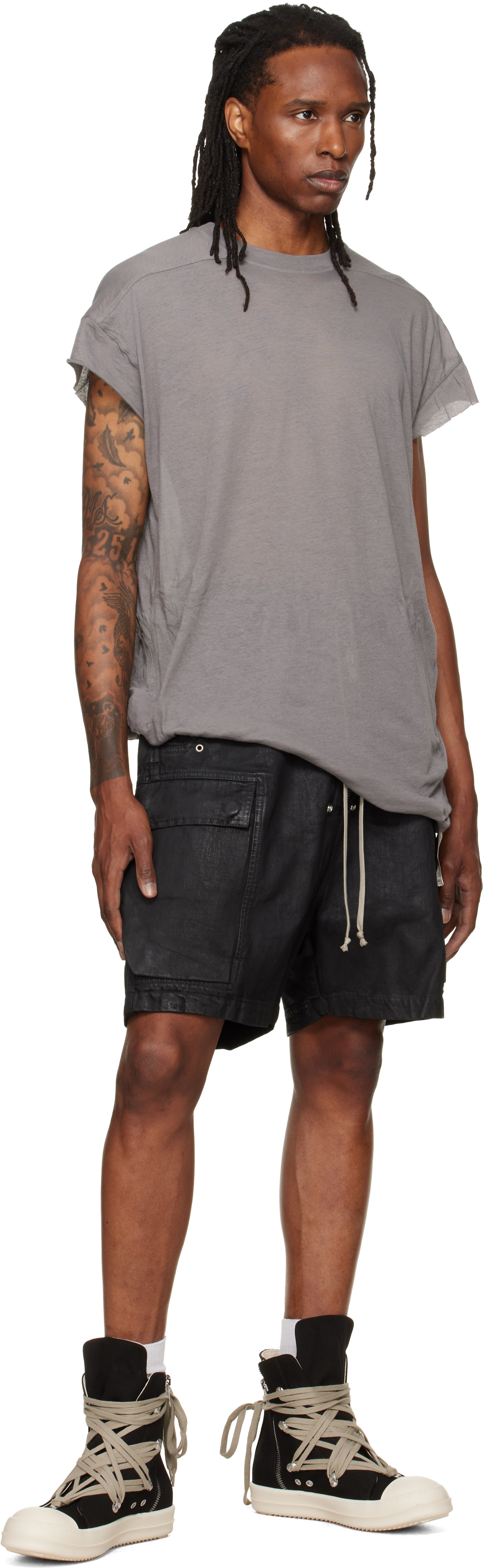Rick Owens DRKSHDW: Black Tower Cargobela Denim Shorts | SSENSE