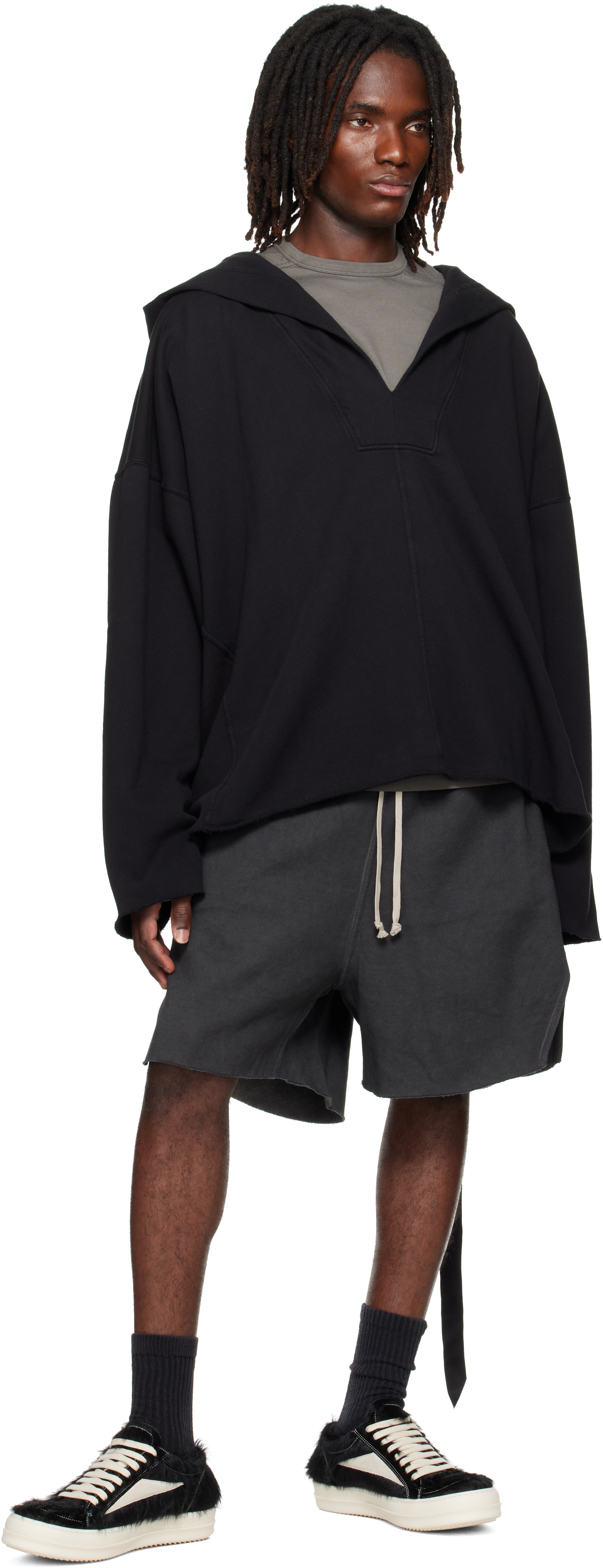 Rick Owens DRKSHDW: ブラック Tower LS Kaftan Hip フーディ | SSENSE