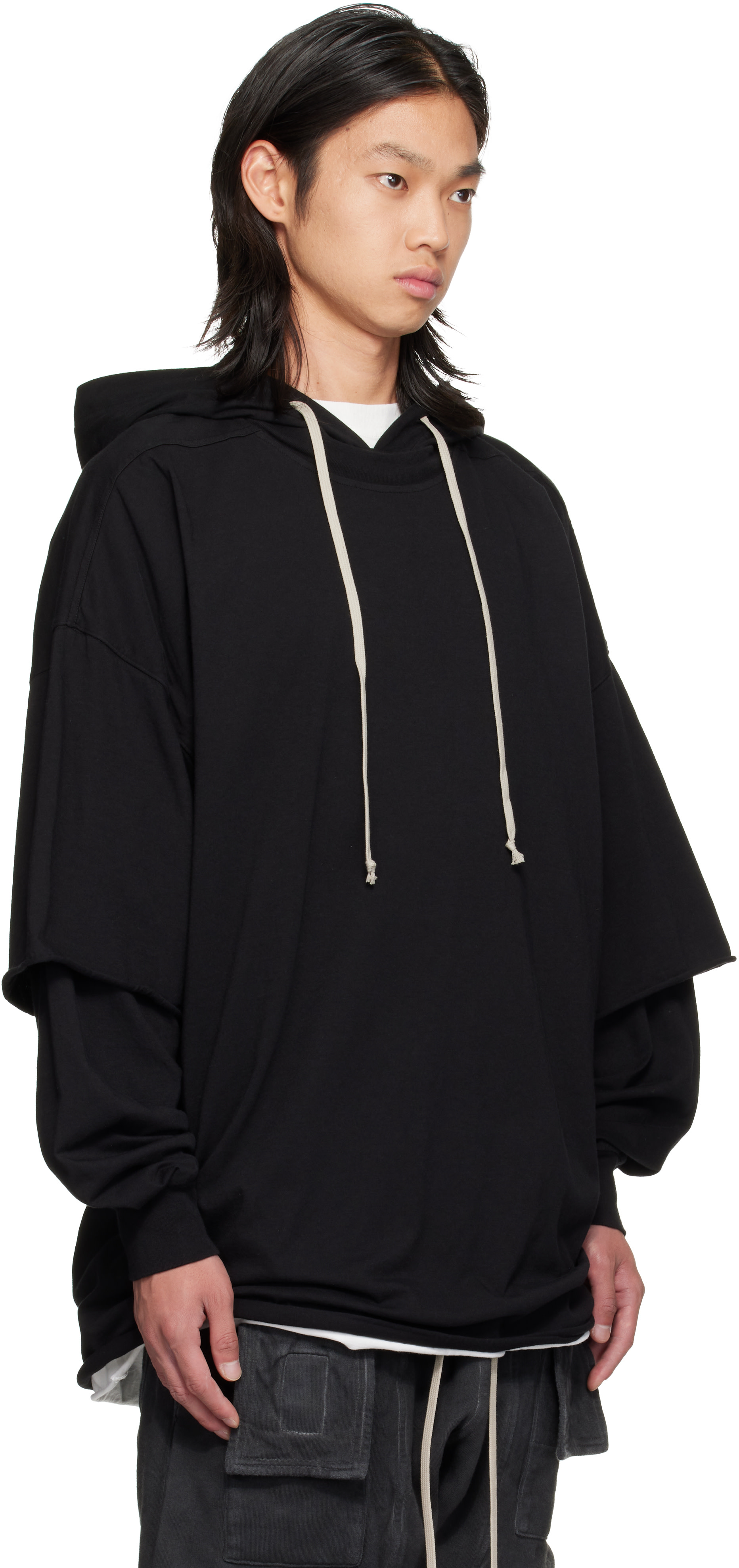 トップス rick owens drkshdw Hustler Hoodie Rick Owens DRKSHDW: Black Tower Tommy Hustler Hoodie | SSENSE