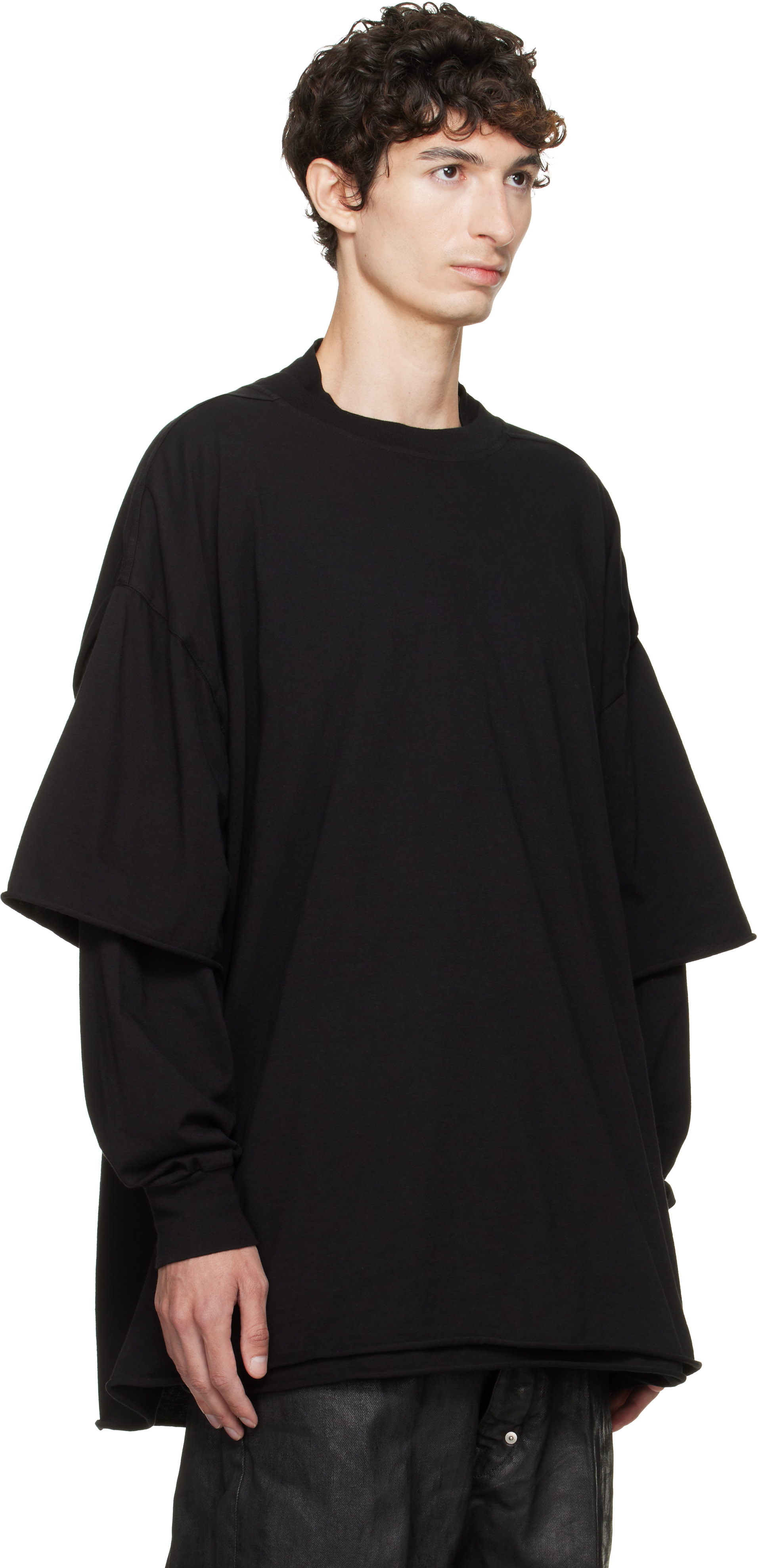 M*a様 RICK OWENS DRKSHDW SHORT SWEATSHIRT Rick Owens DRKSHDW: Black Tower Tommy Hustler Sweatshirt | SSENSE