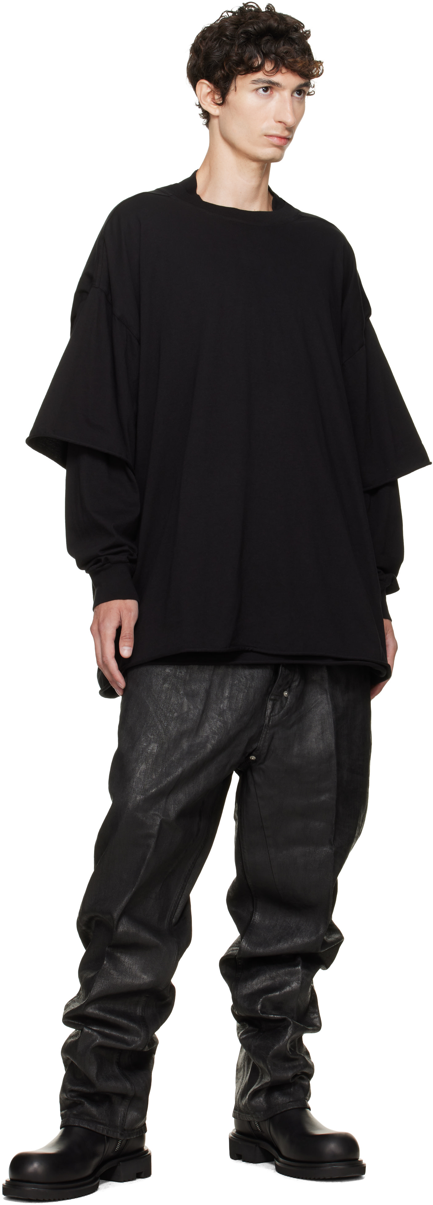 M*a様 RICK OWENS DRKSHDW SHORT SWEATSHIRT Rick Owens DRKSHDW: Black Tower Tommy Hustler Sweatshirt | SSENSE