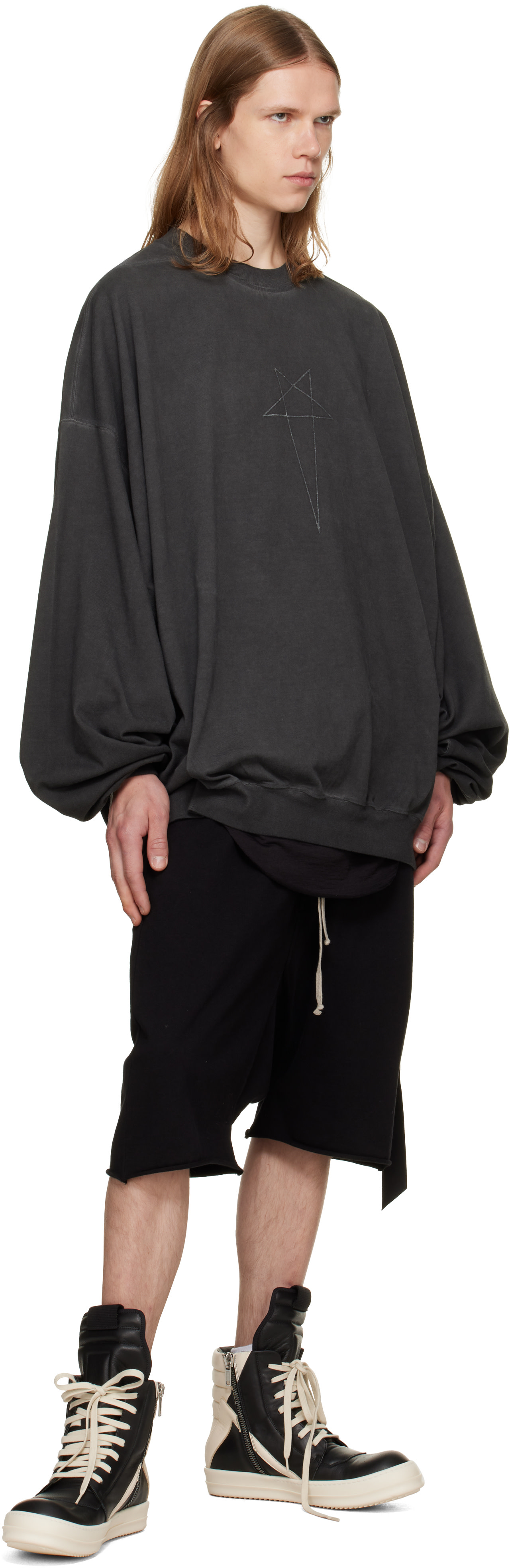 Rick Owens DRKSHDW: ブラック Tower Hun クルーネック スウェット