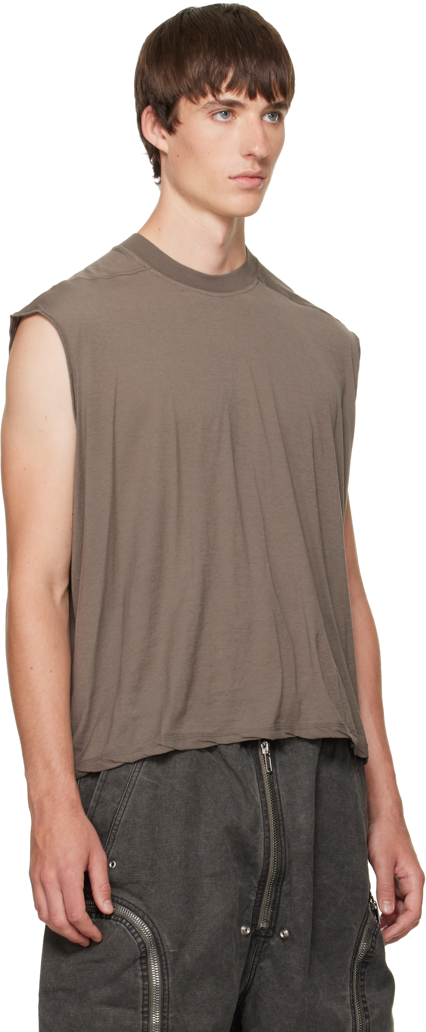 Rick Owens DRKSHDW: Taupe Tower Cropped Tarp T-shirt | SSENSE