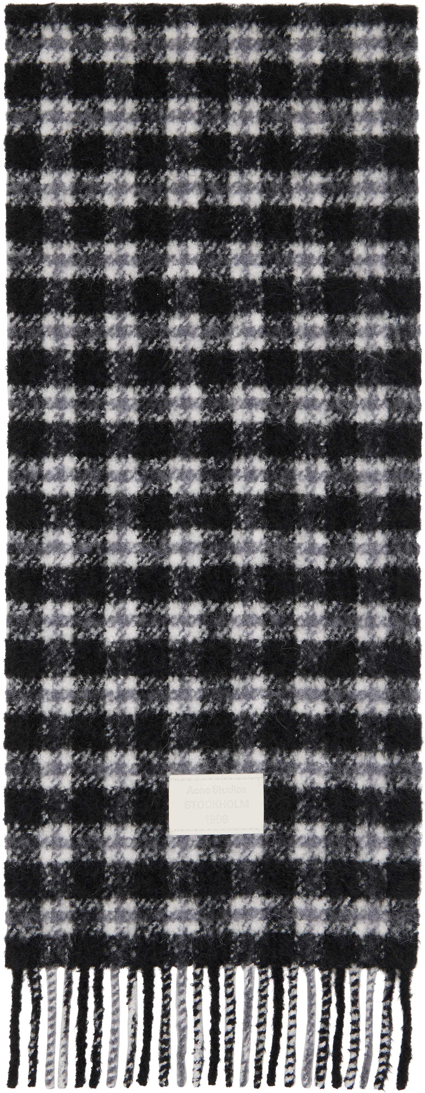 Acne Studios: Black & White Check Fringed Scarf | SSENSE Canada