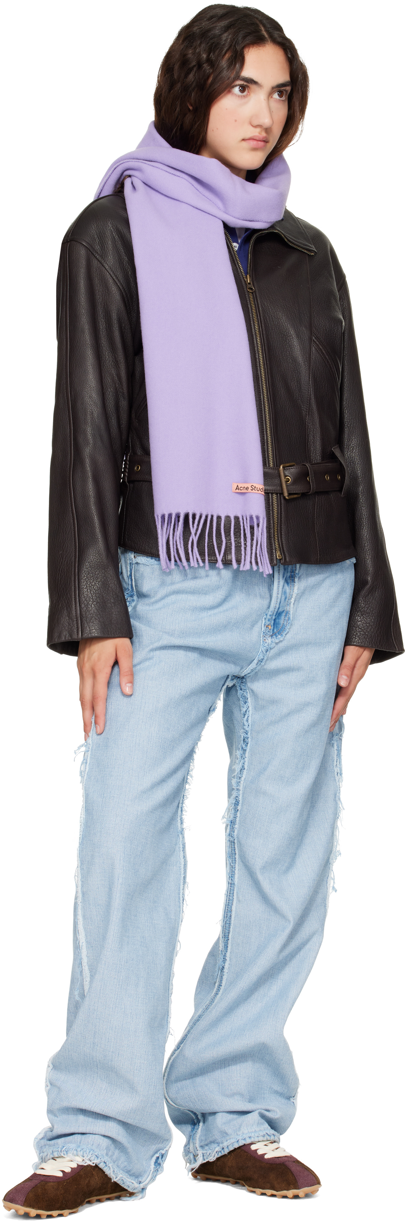 Acne Studios - Écharpe mauve en laine à franges