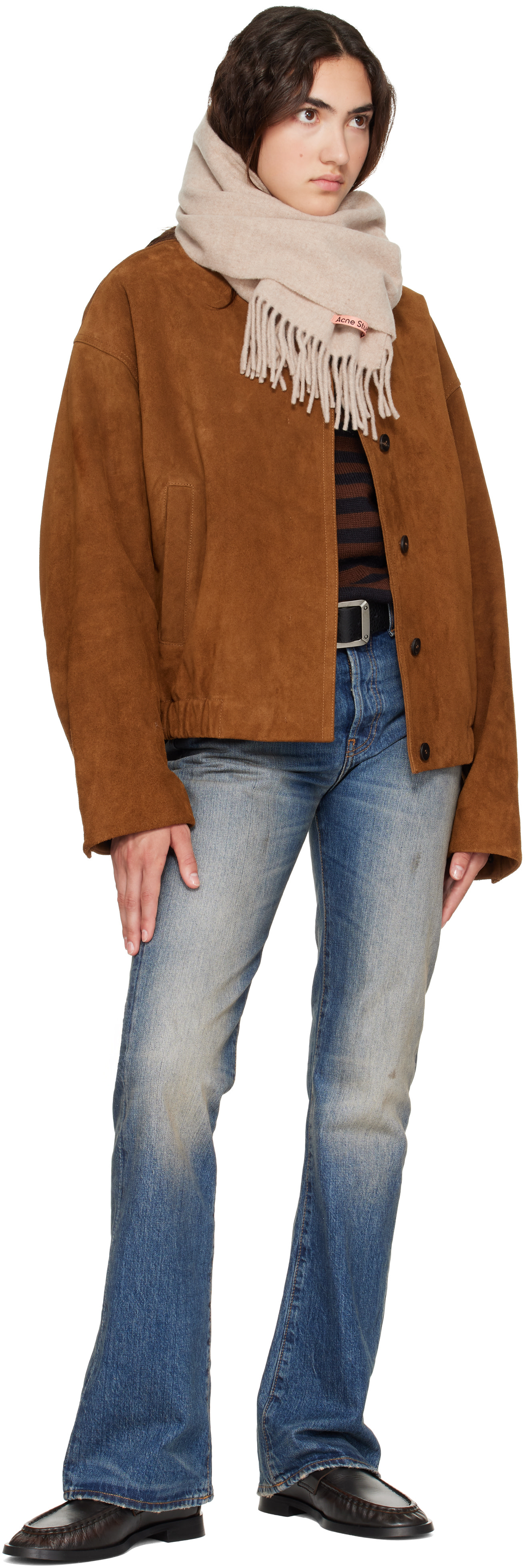 Acne Studios - Écharpe beige en laine à franges