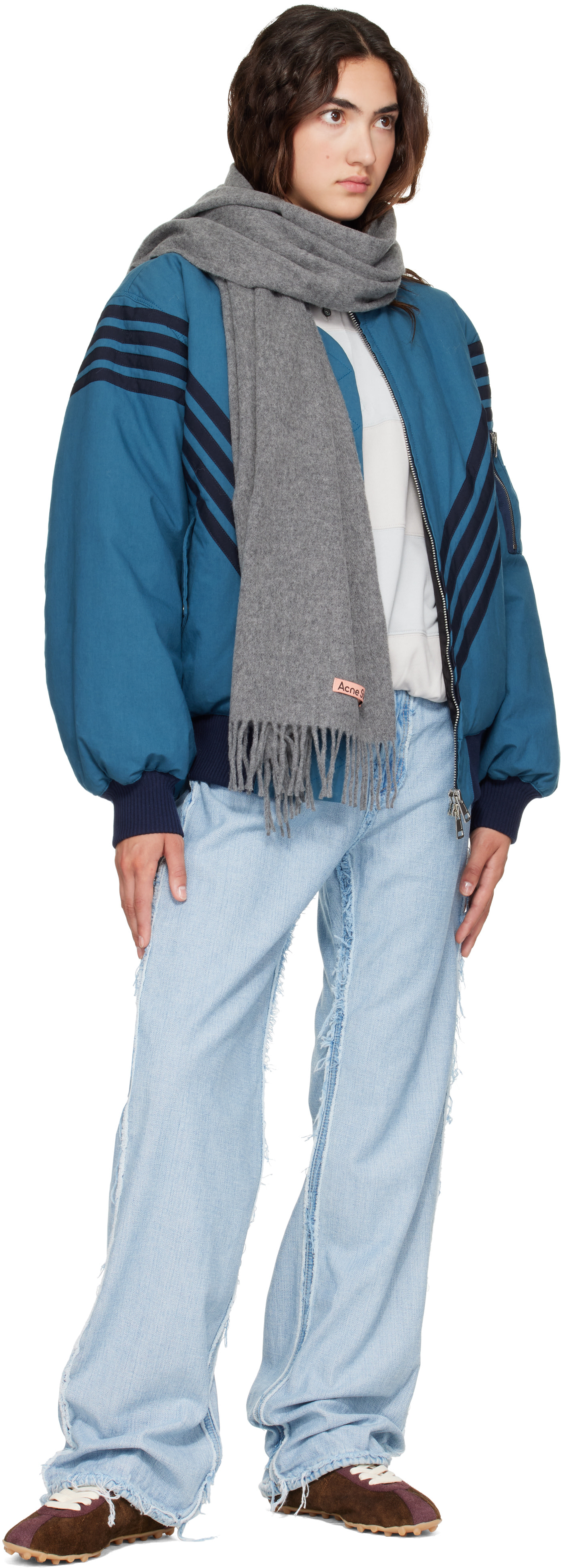 Acne Studios - Écharpe grise en laine à franges