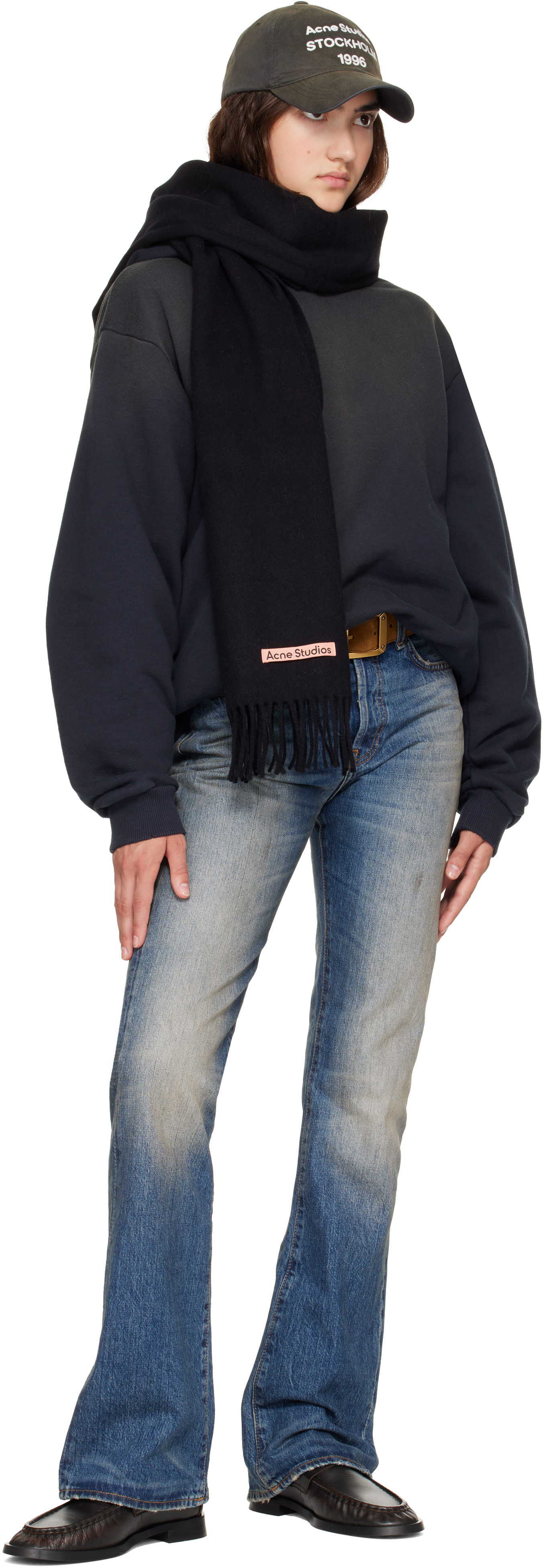 Acne Studios - Écharpe noire en laine à franges