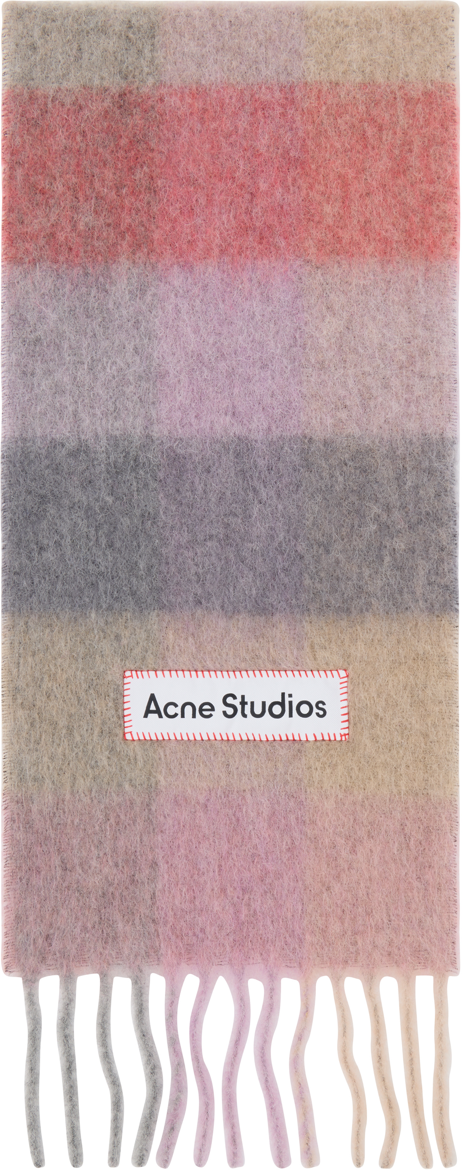 Acne Studios: ピンク＆グレー Check Wool マフラー | SSENSE 日本