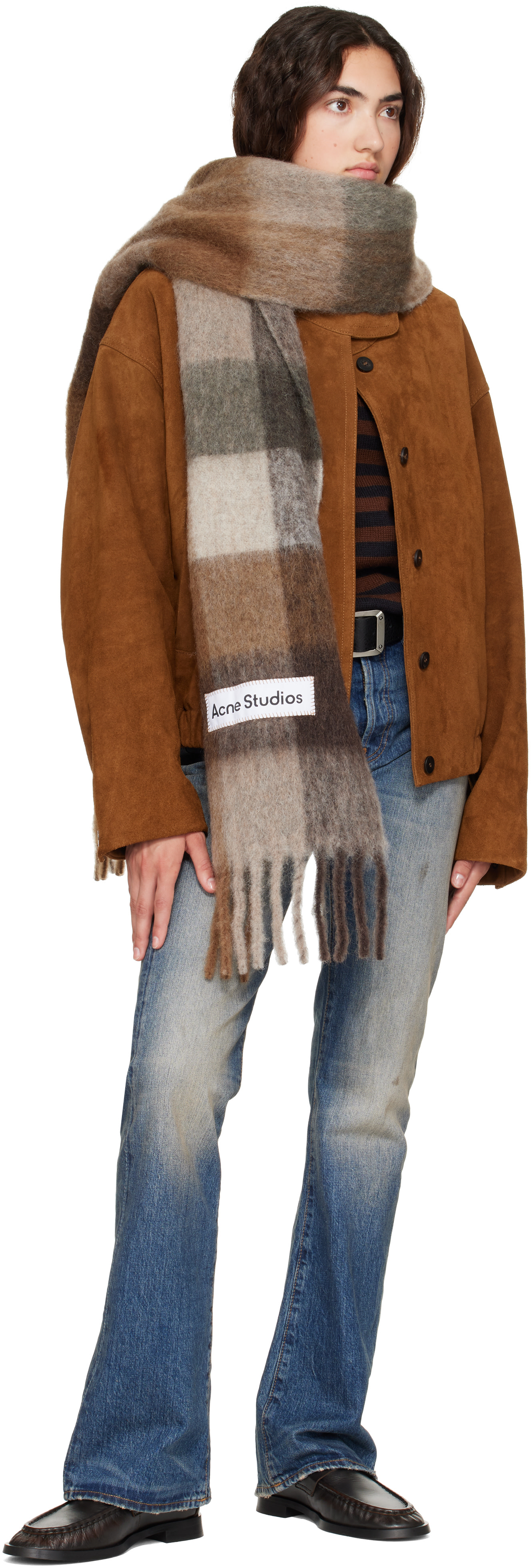 Acne Studios - 브라운 & 베이지 체크 울 스카프