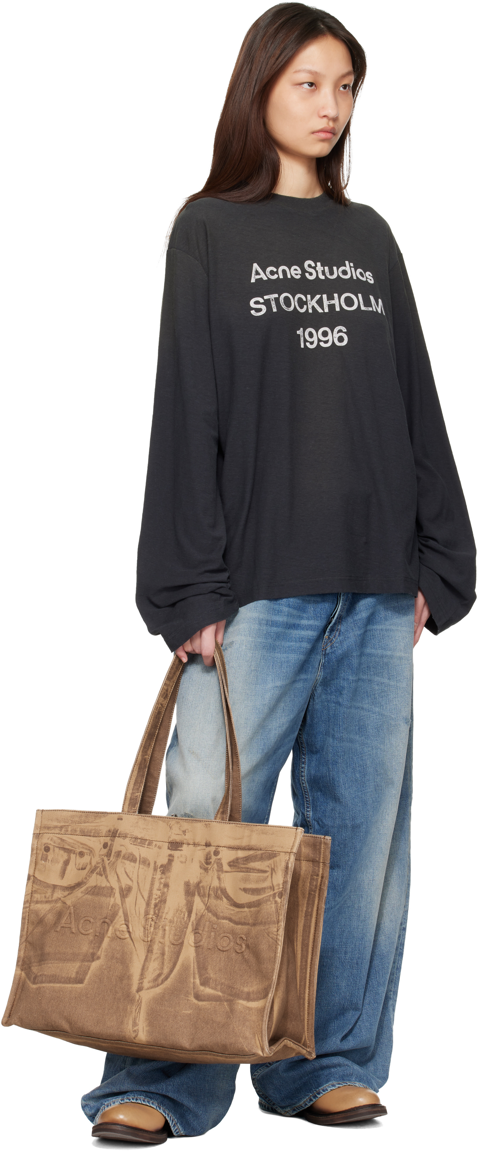 Acne Studios: タン Logo Shopper トートバッグ | SSENSE 日本