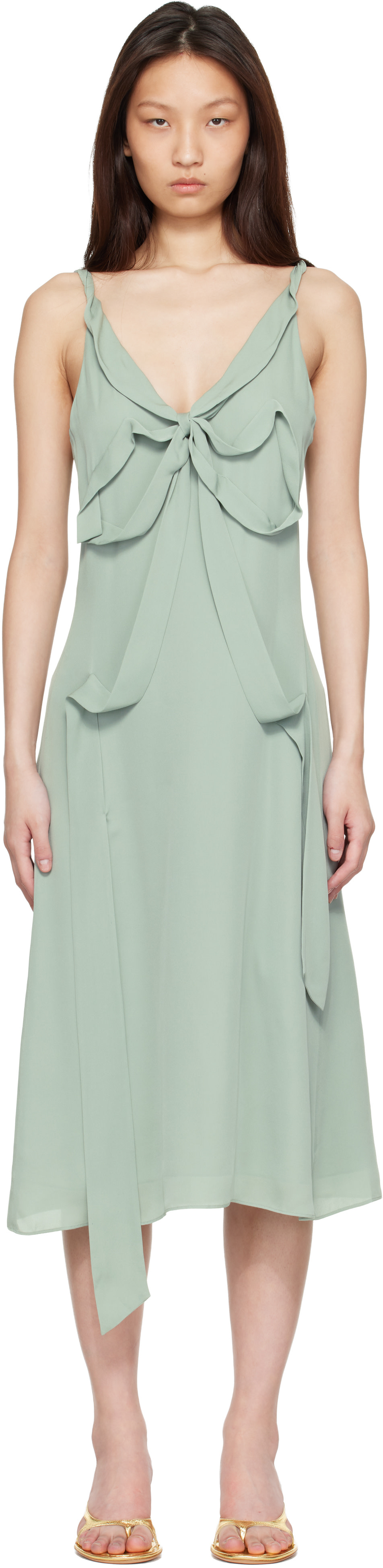 Acne Studios - Robe midi verte en soie à boucle