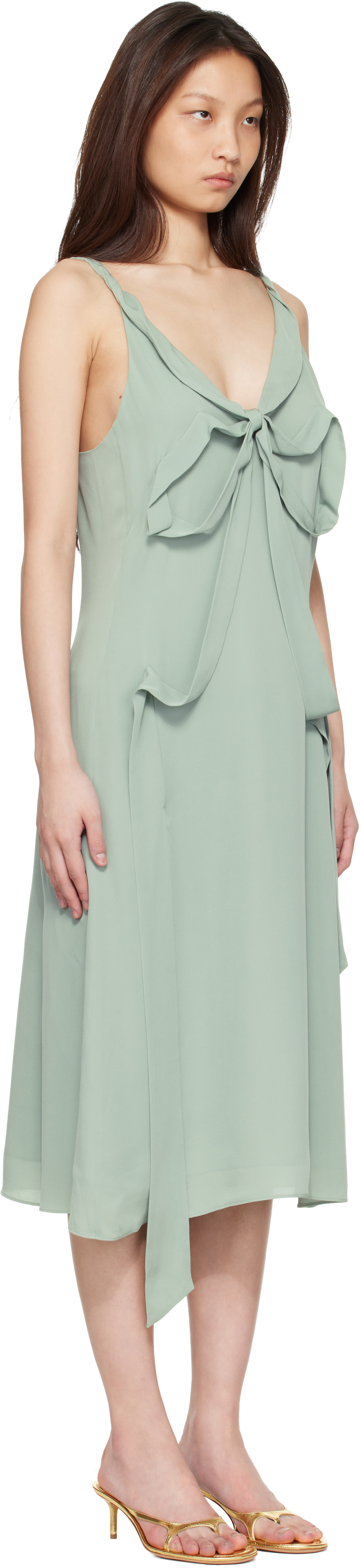 Acne Studios - Robe midi verte en soie à boucle