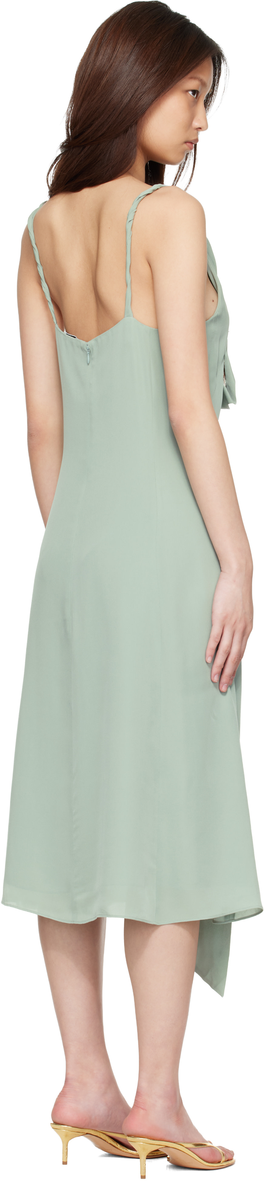 Acne Studios - Robe midi verte en soie à boucle