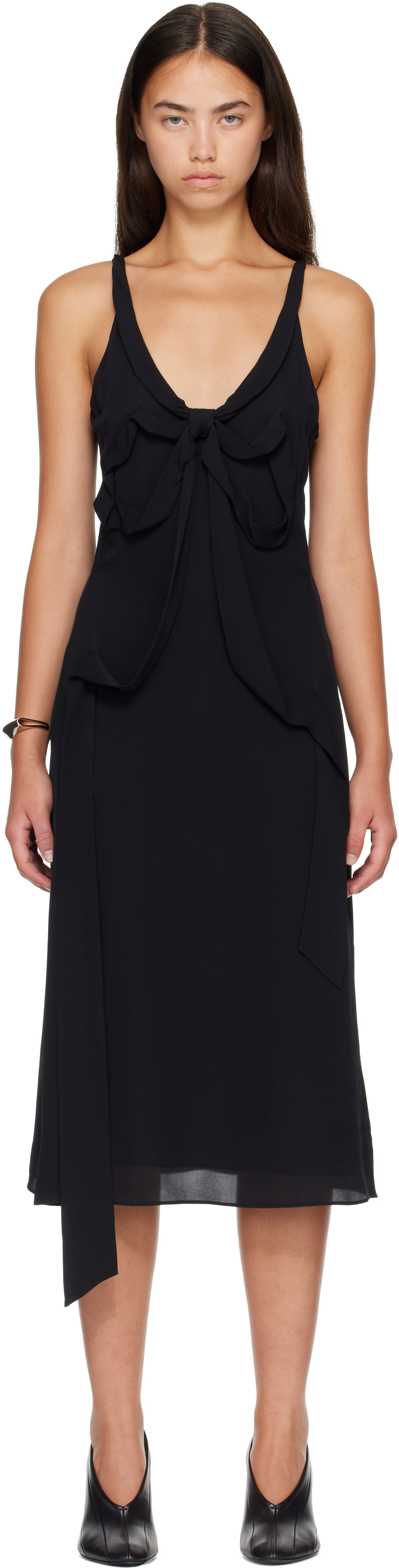 Acne Studios - Robe midi noire en soie à boucle