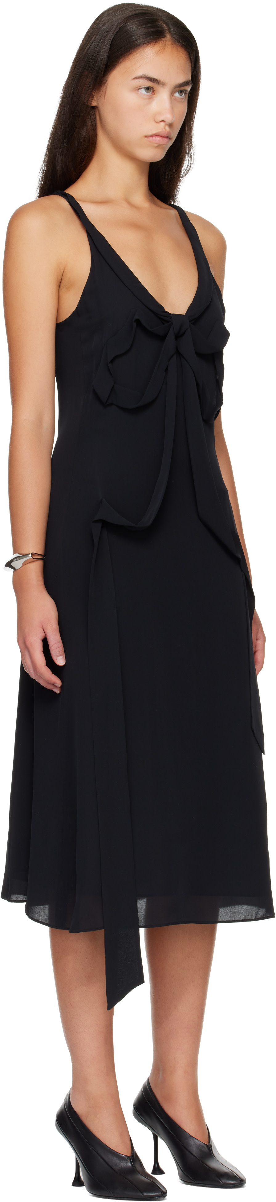Acne Studios - Robe midi noire en soie à boucle