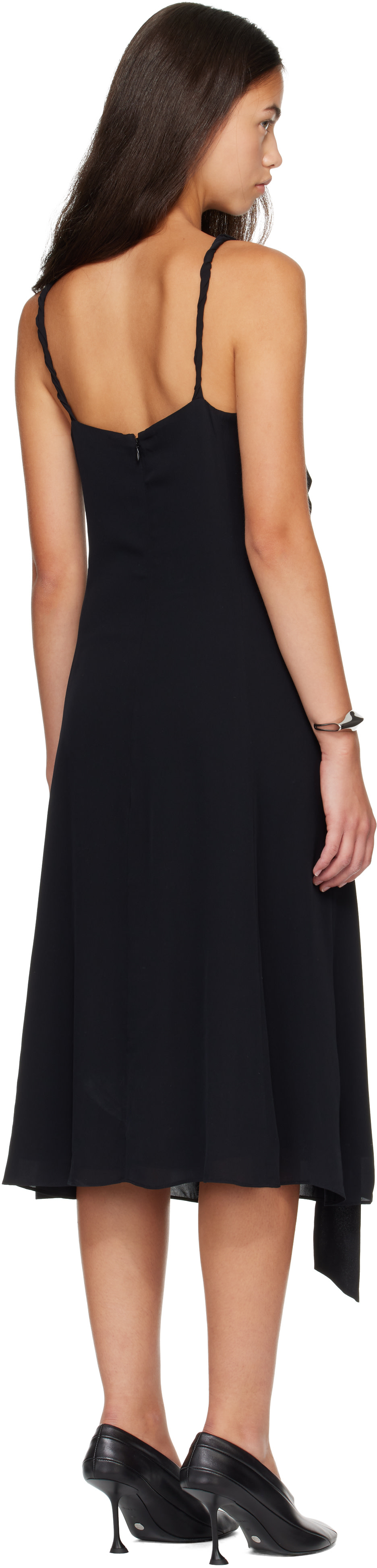Acne Studios - Robe midi noire en soie à boucle