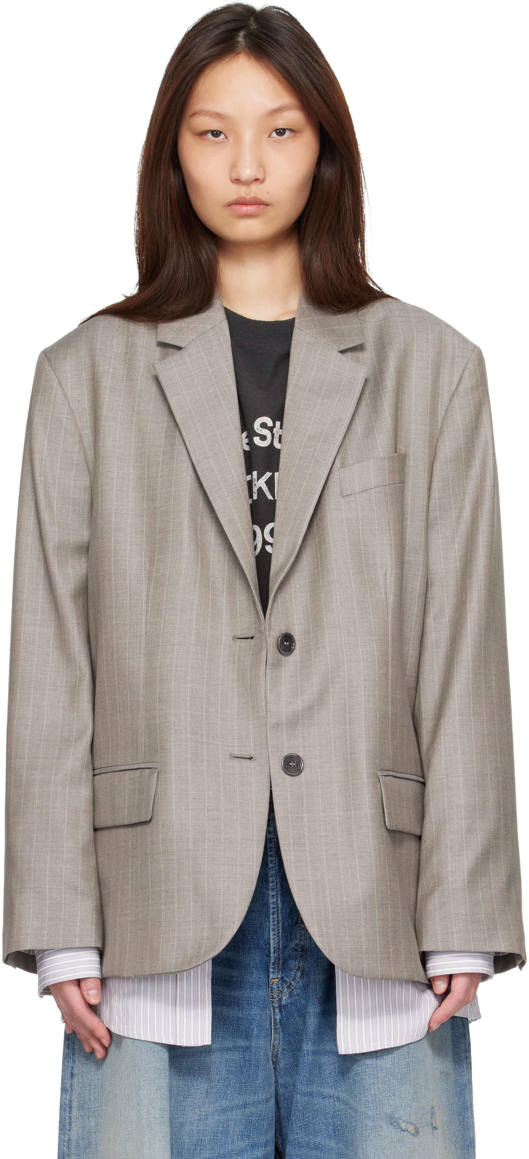 Acne Studios - Veston de tailleur étagé gris