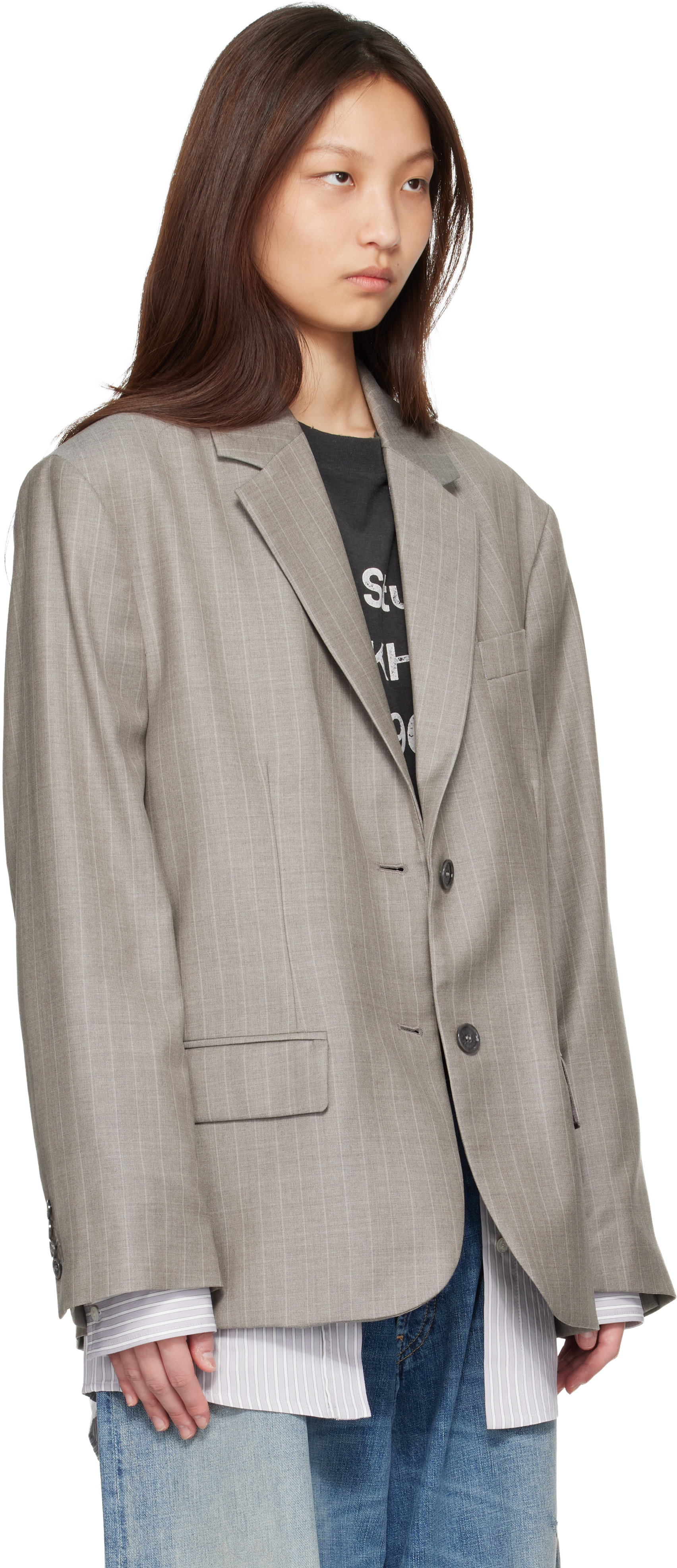 Acne Studios - Veston de tailleur étagé gris