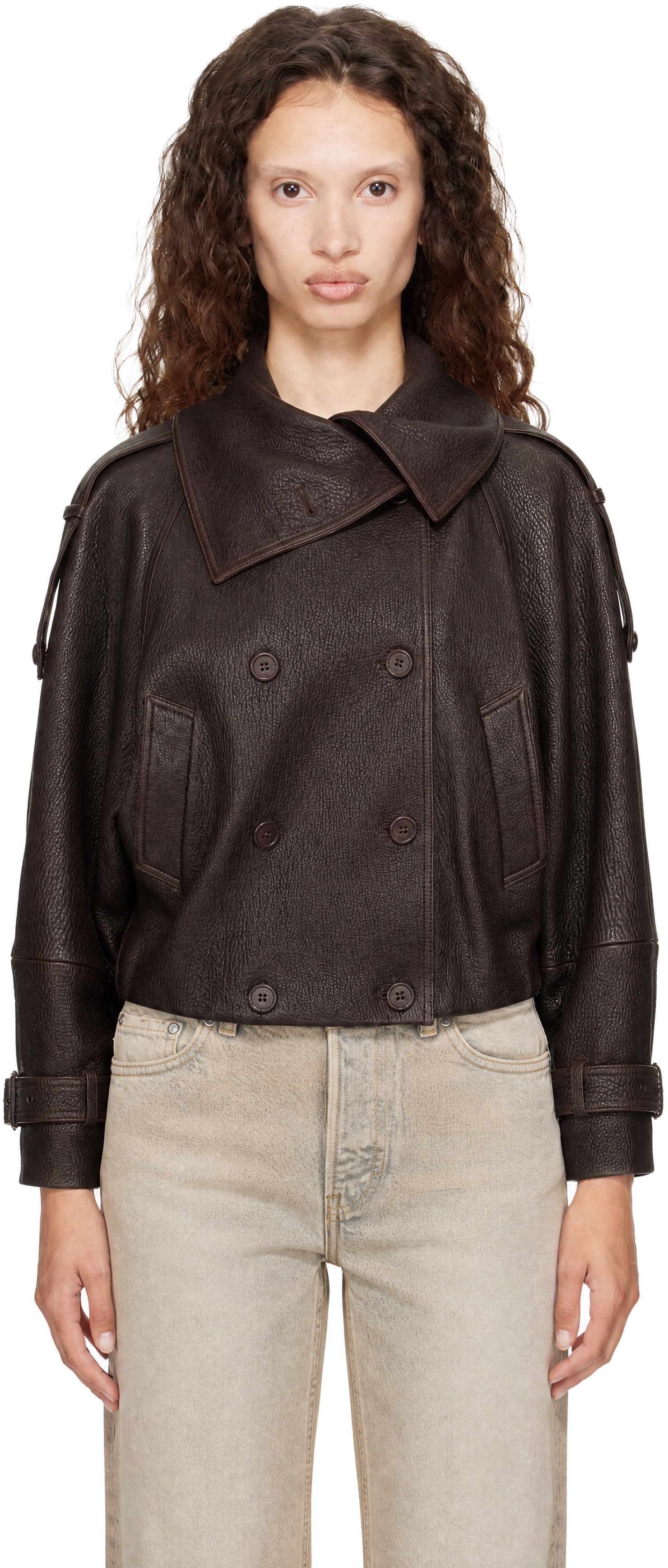 Acne Studios - Brown Cropped Leather Jacket