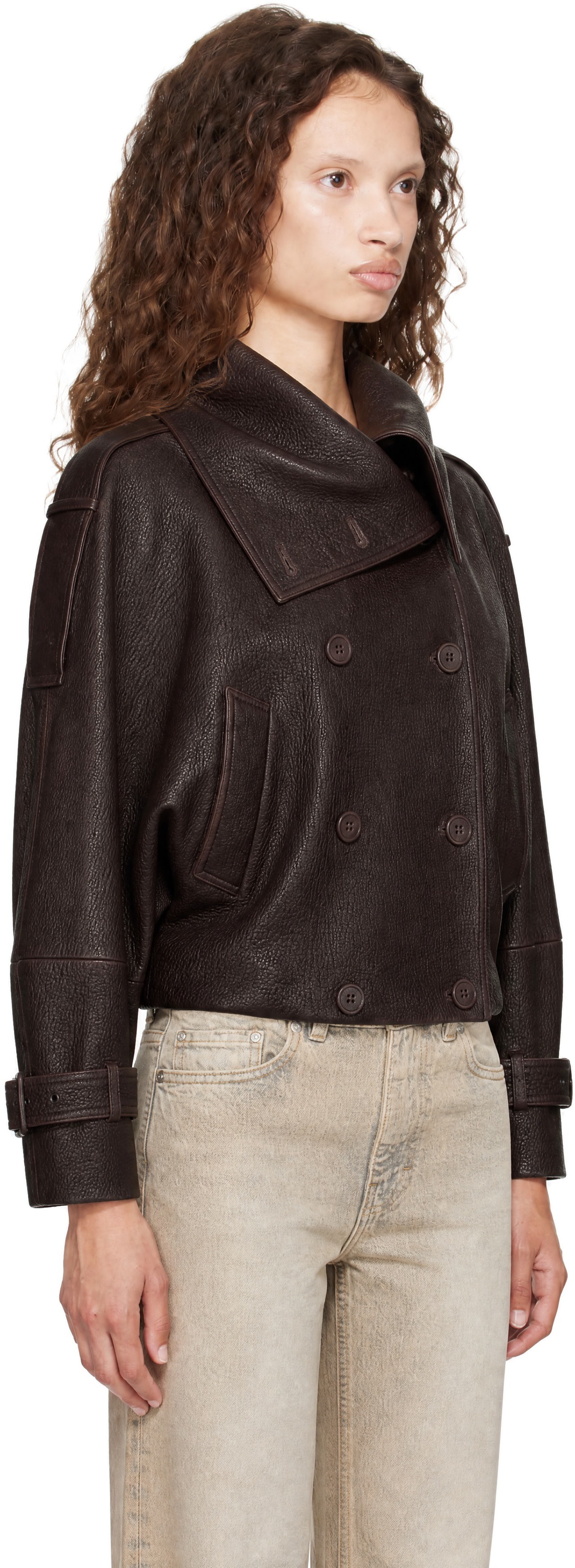 Acne Studios - Blouson écourté brun en cuir