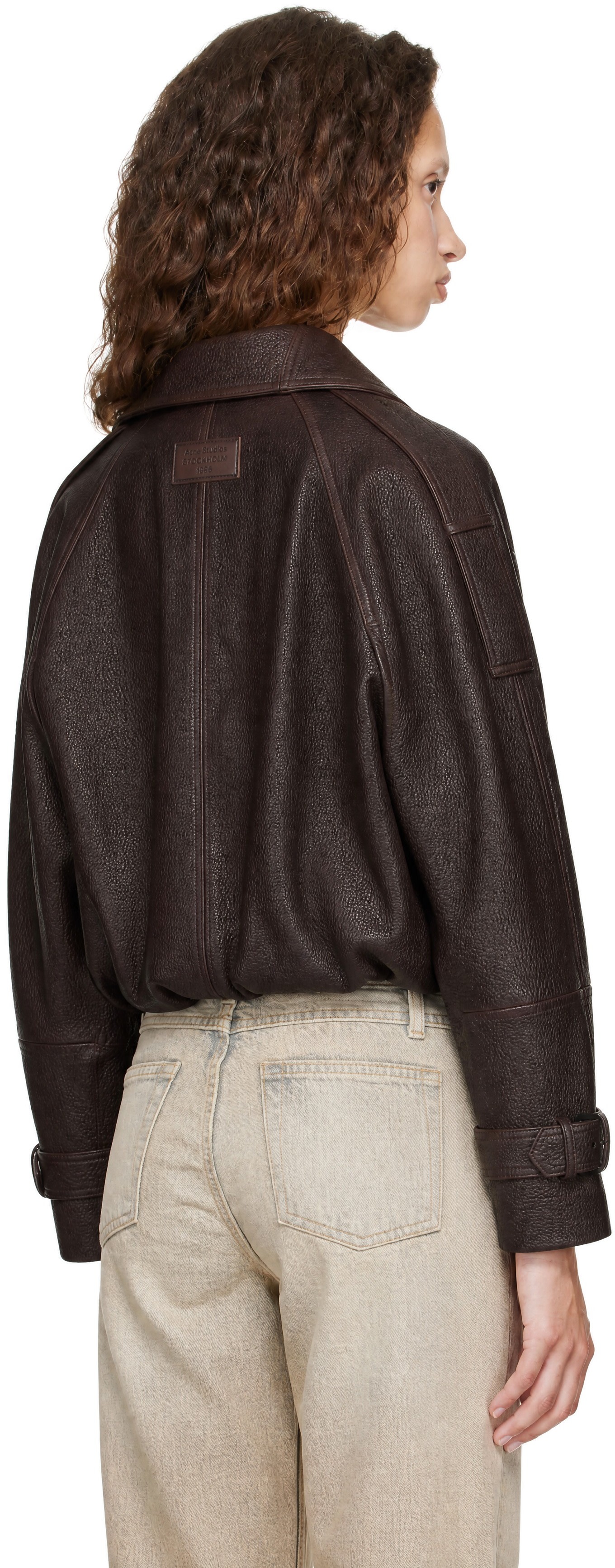 Acne Studios - Blouson écourté brun en cuir