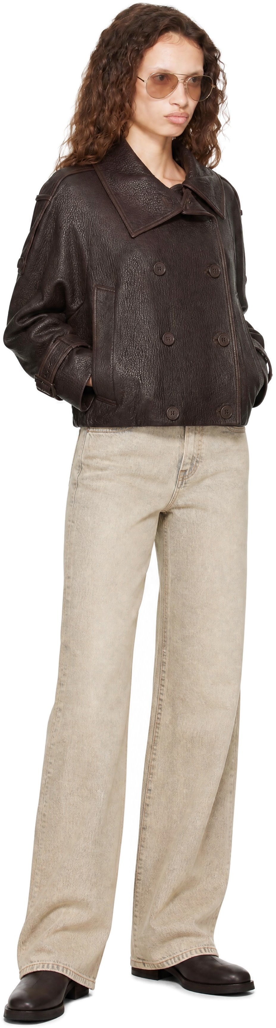 Acne Studios - Brown Cropped Leather Jacket