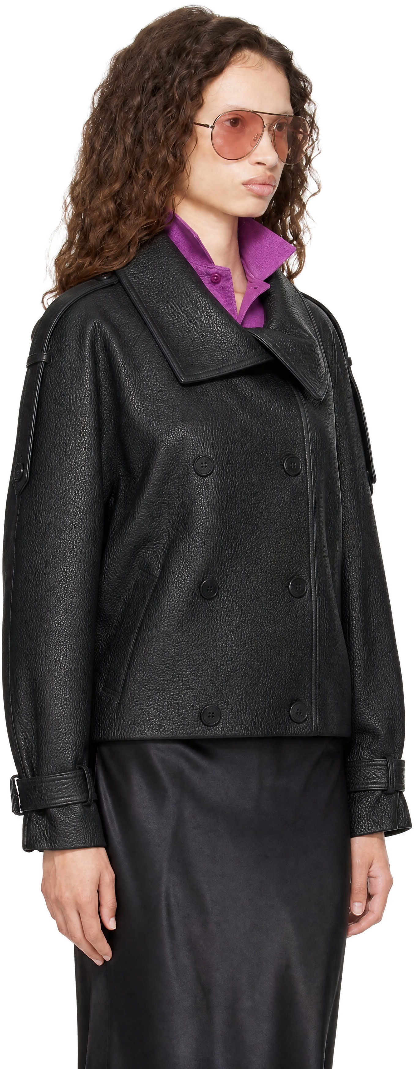 Acne Studios - Blouson écourté noir en cuir