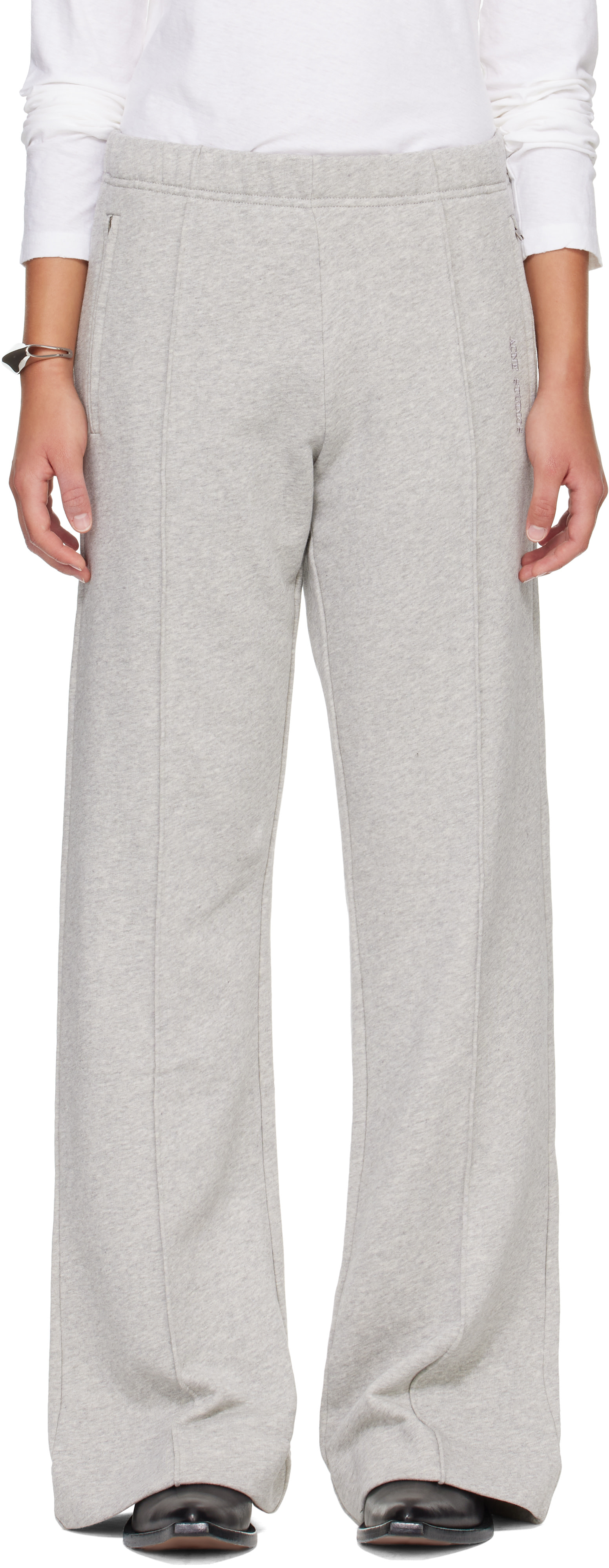 Acne Studios: Gray Fleece Logo Lounge Pants | SSENSE