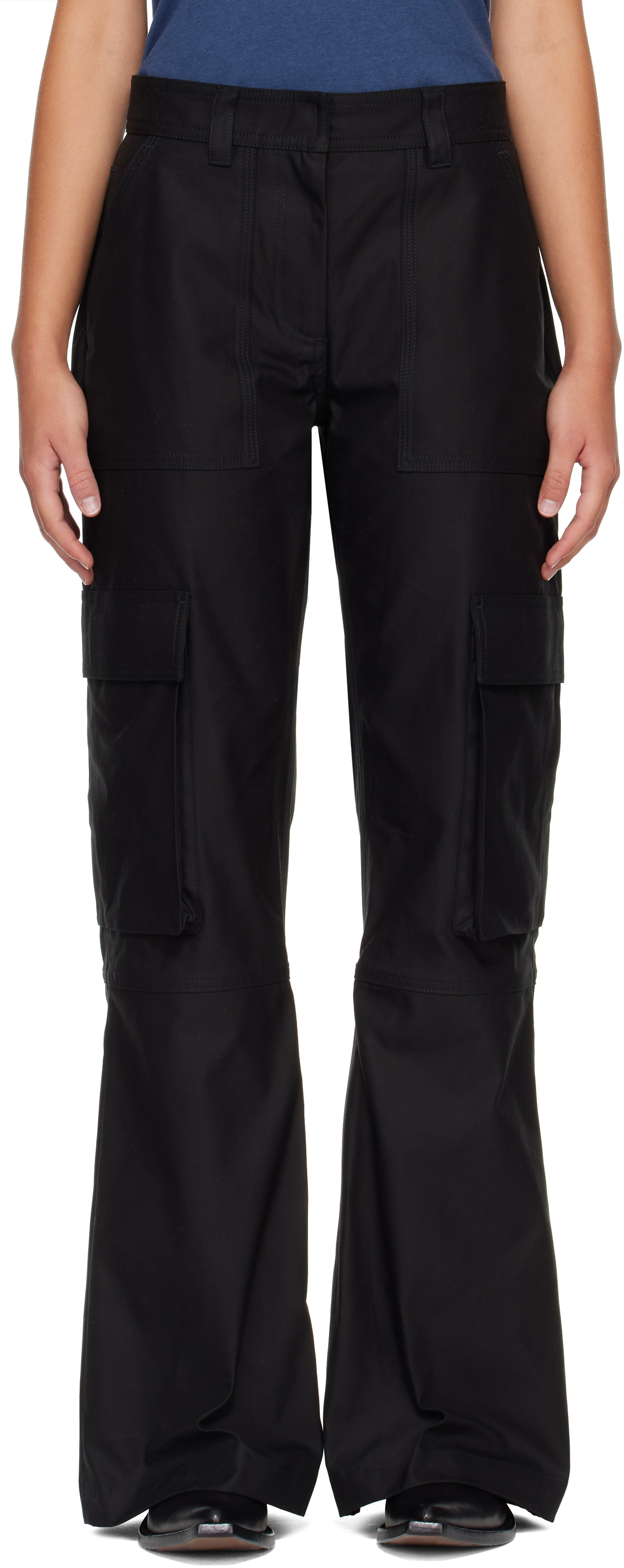 Acne Studios: Black Cotton Satin Cargo Trousers | SSENSE