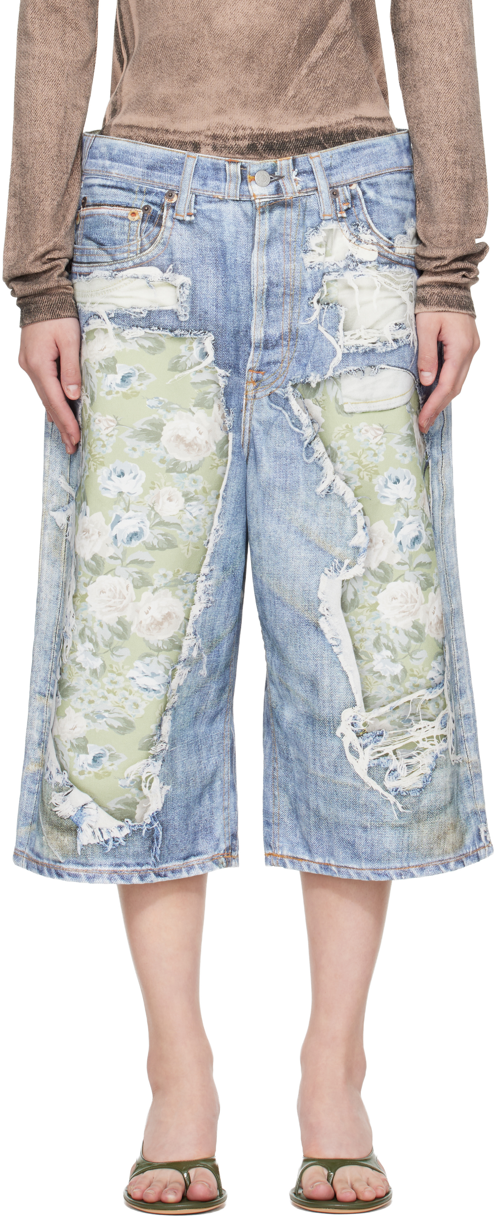 Acne Studios: ブルー Trompe-l'Oeil デニムショートパンツ | SSENSE 日本