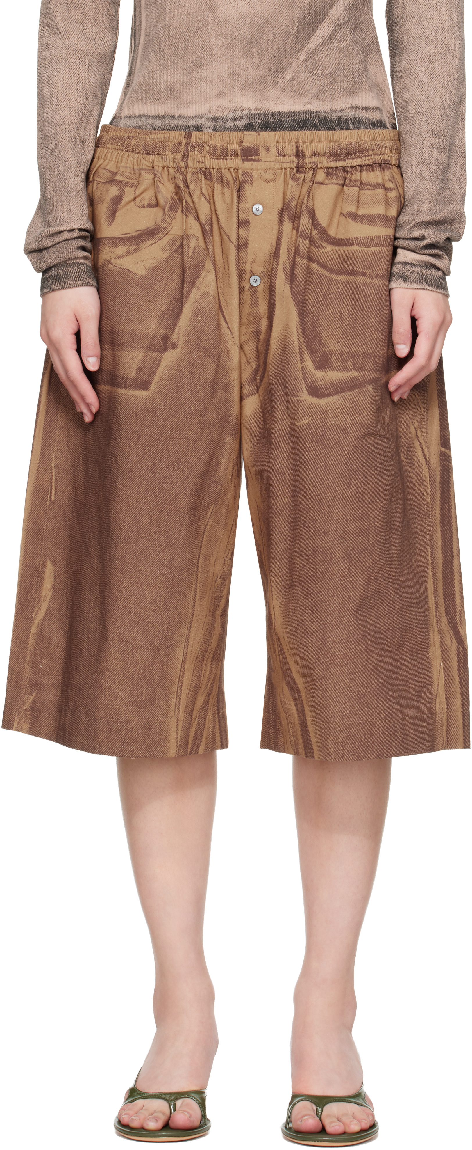 Acne Studios: Tan Printed Shorts | SSENSE