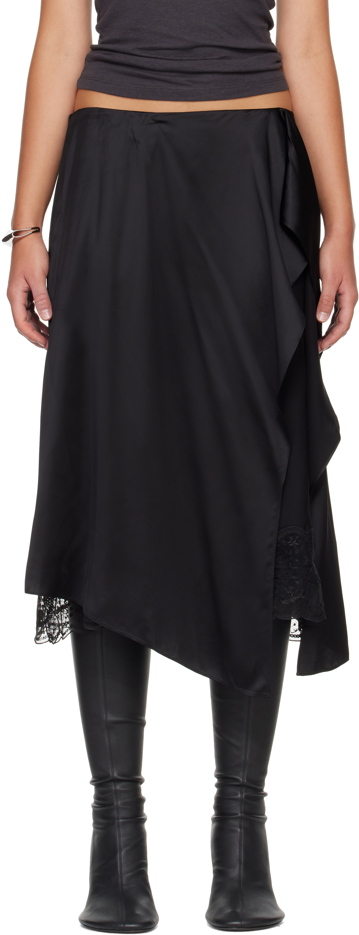 Acne Studios - Jupe midi étagée noire en satin