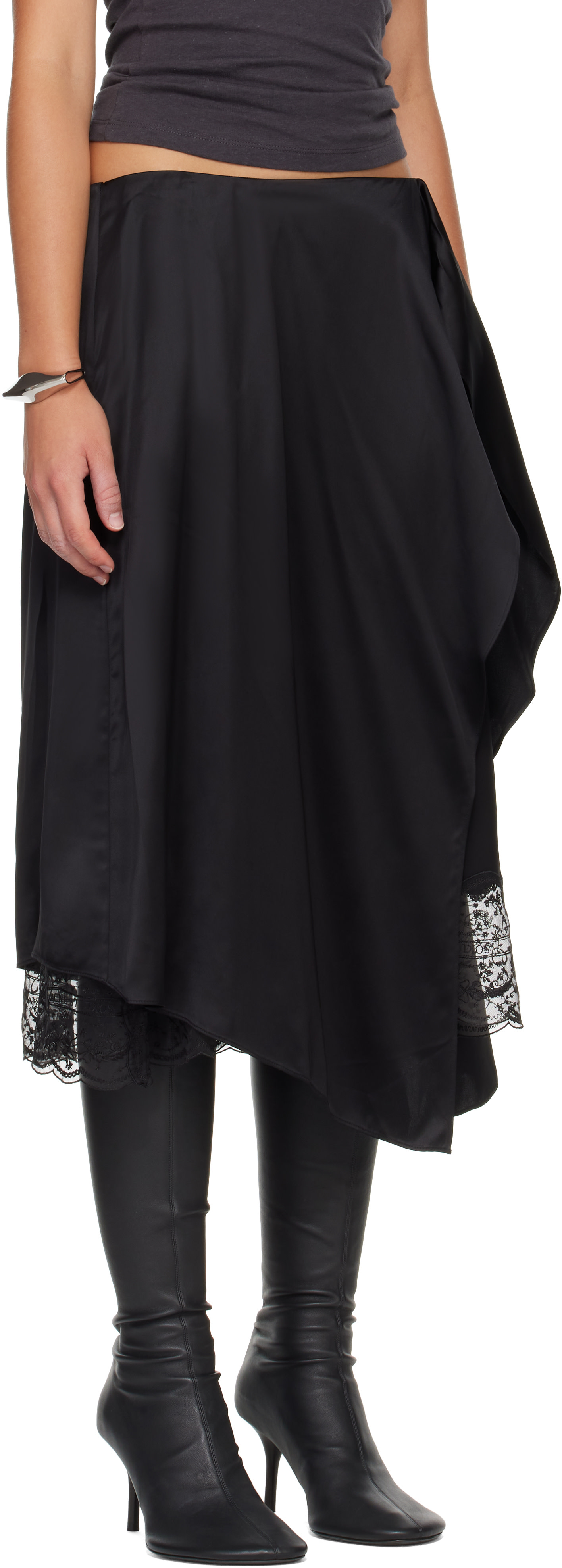 Acne Studios - Jupe midi étagée noire en satin