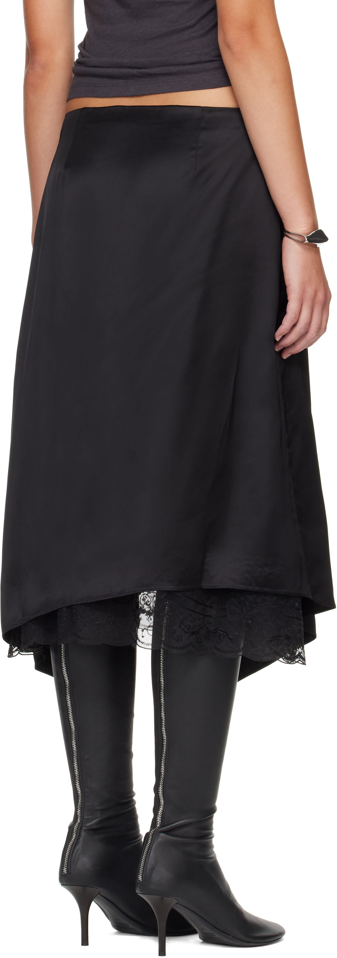 Acne Studios - Jupe midi étagée noire en satin
