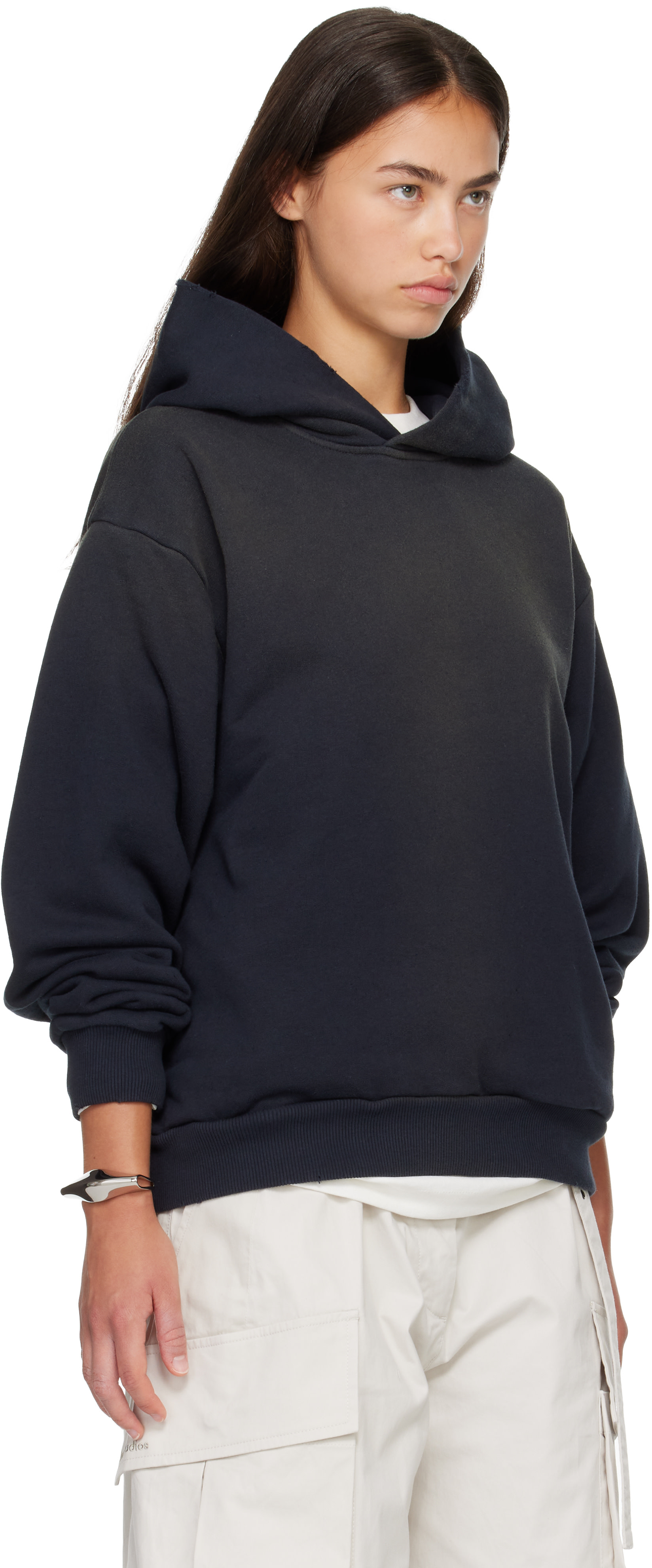 Acne Studios - Pull à capuche noir en molleton à logo