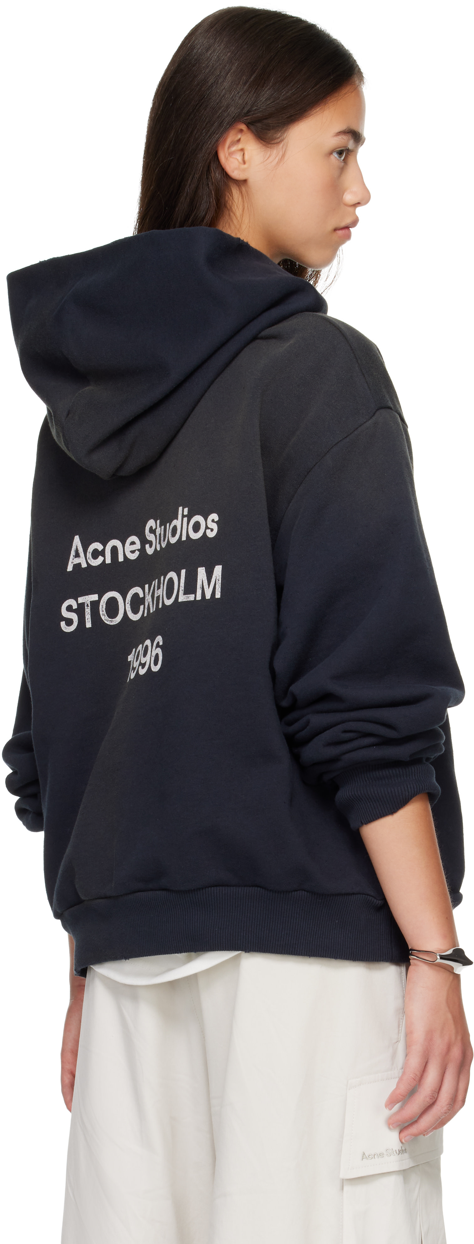 Acne Studios - Pull à capuche noir en molleton à logo